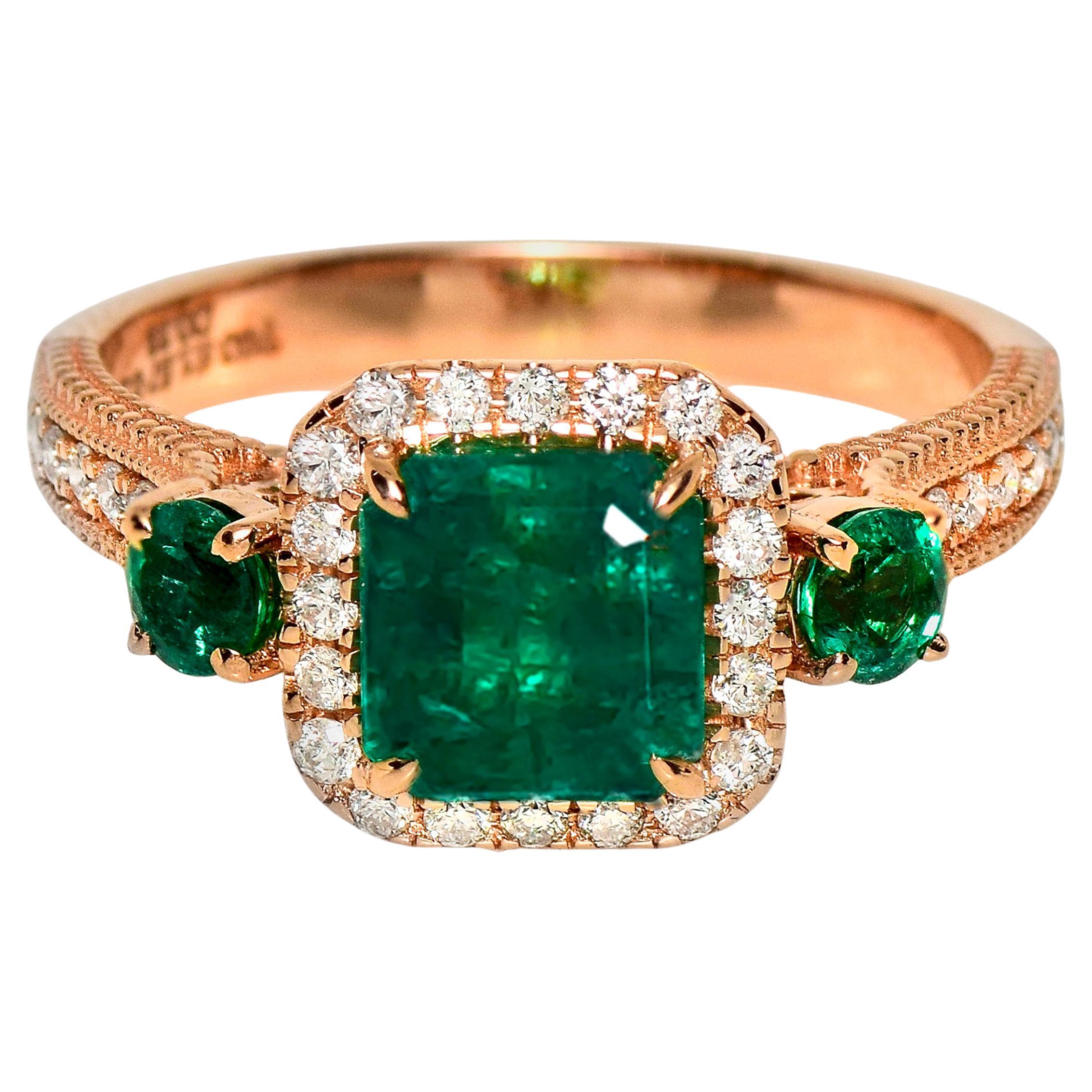 IGI 18K 1.85 Ct Zambia Vivid Green Emerald&Diamonds Art Deco Engagement Ring
