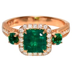 IGI 18K 1.85 Ct Zambia Vivid Green Emerald&Diamonds Art Deco Engagement Ring