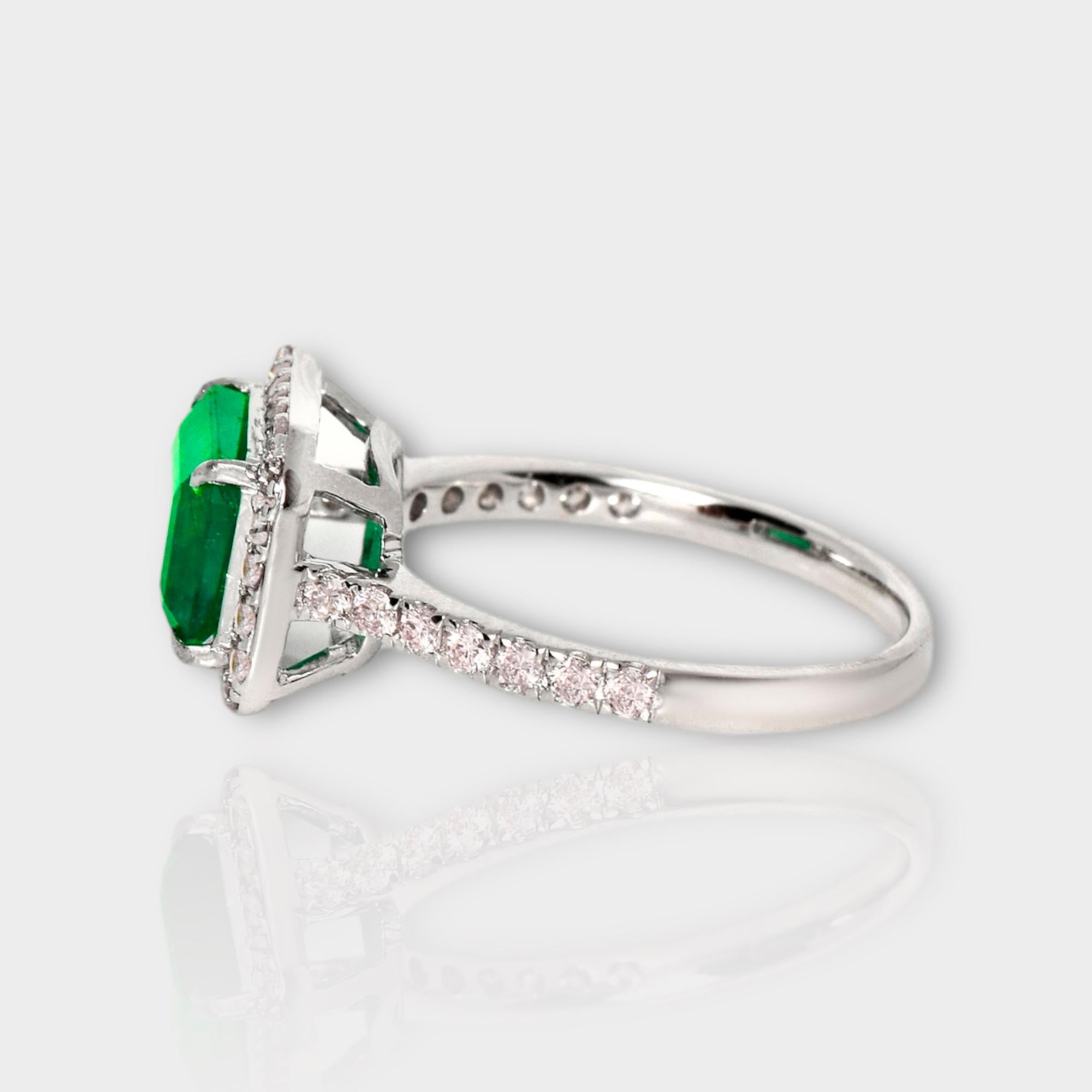 Women's or Men's IGI 18K 1.93 ct Natural Green Emerald&Pink Diamond Art Deco Engagement Ring For Sale