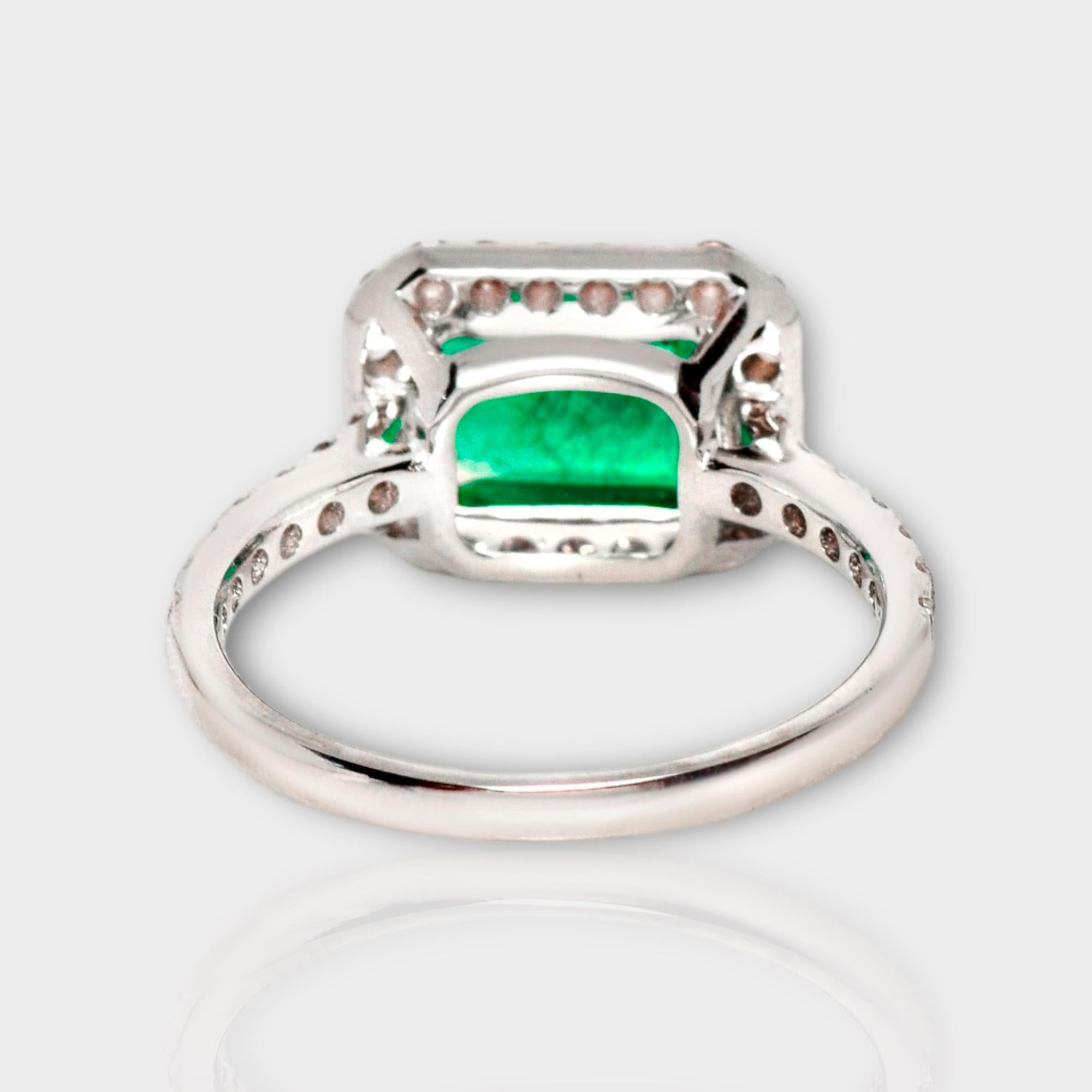 IGI 18K 1.93 ct Natural Green Emerald&Pink Diamond Art Deco Engagement Ring For Sale 1