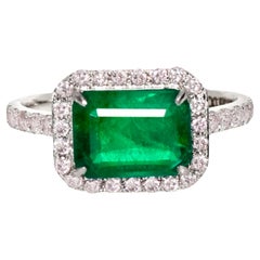 Bague de fiançailles Art Deco IGI 18K 1,93 ct Naturelle Emeraude Verte&Diamant Rose