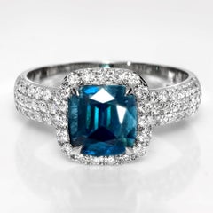IGI 18K 1,95 ct  Bague de fiançailles ancienne en Indicolite bleu naturel et diamants