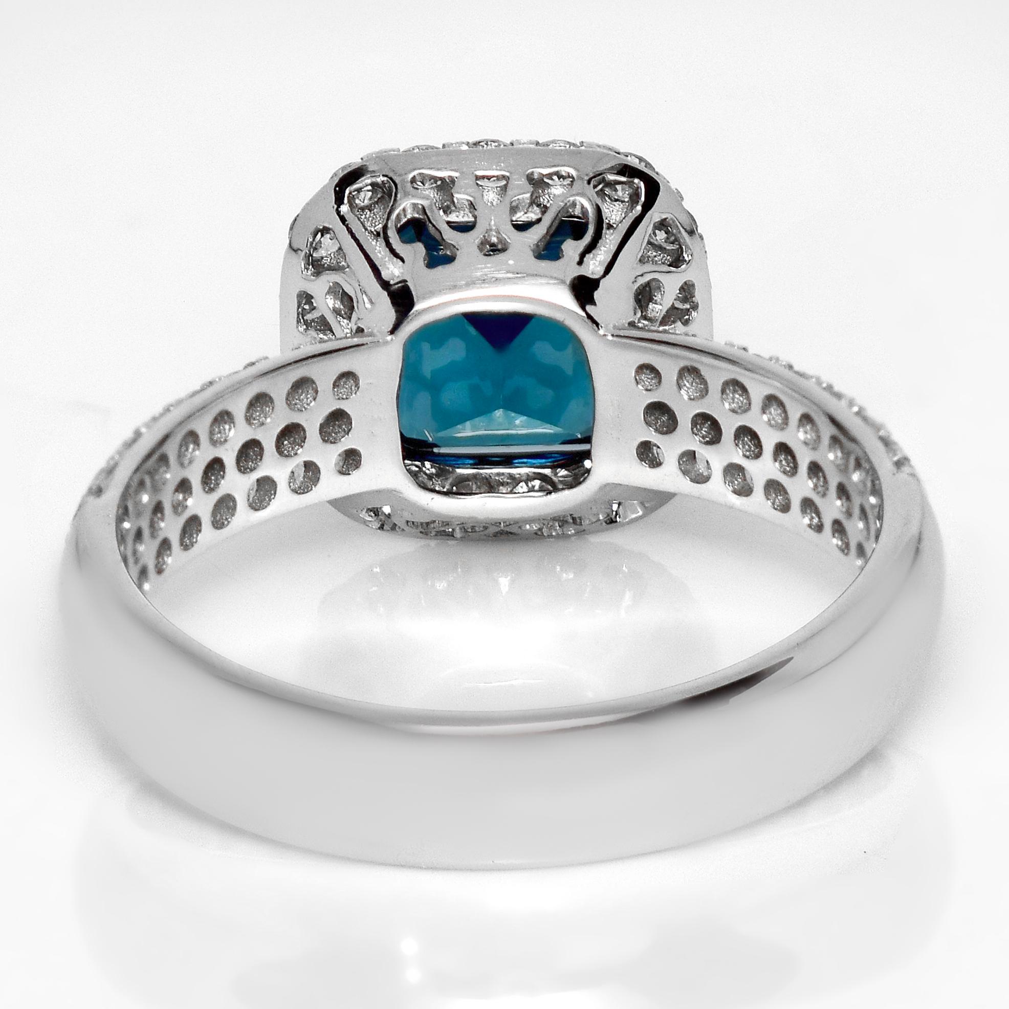 IGI 18K 1,95 ct  Anillo de Compromiso Antiguo con Indicolita Azul Natural y Diamantes en venta 1