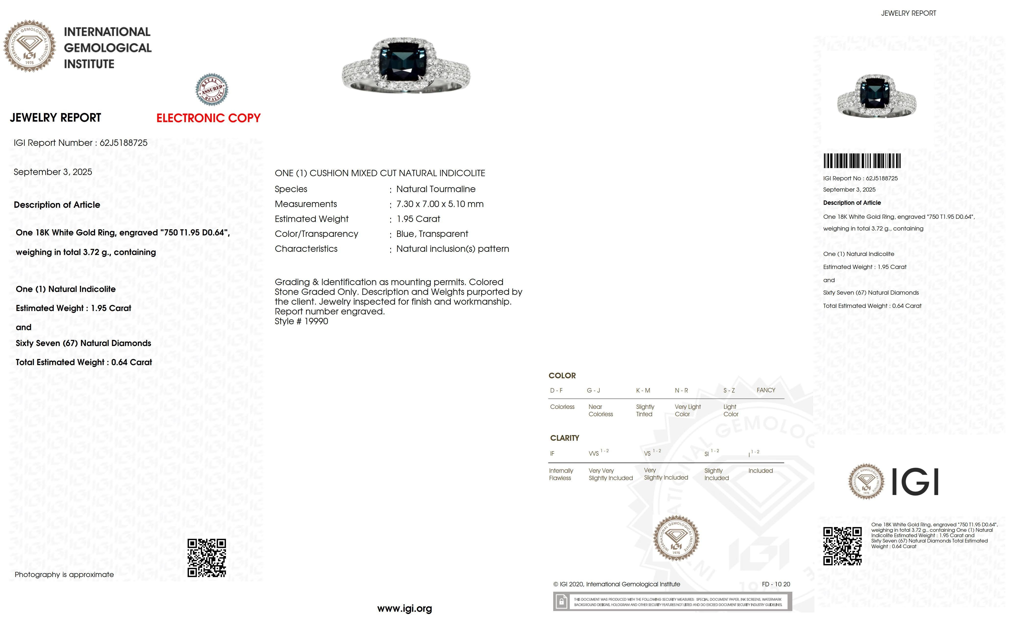 IGI 18K 1,95 ct  Anillo de Compromiso Antiguo con Indicolita Azul Natural y Diamantes en venta 2