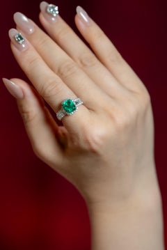 IGI 18K 2.00 Ct Natural Vivid Green Emerald&Diamonds Art Deco Engagement Ring