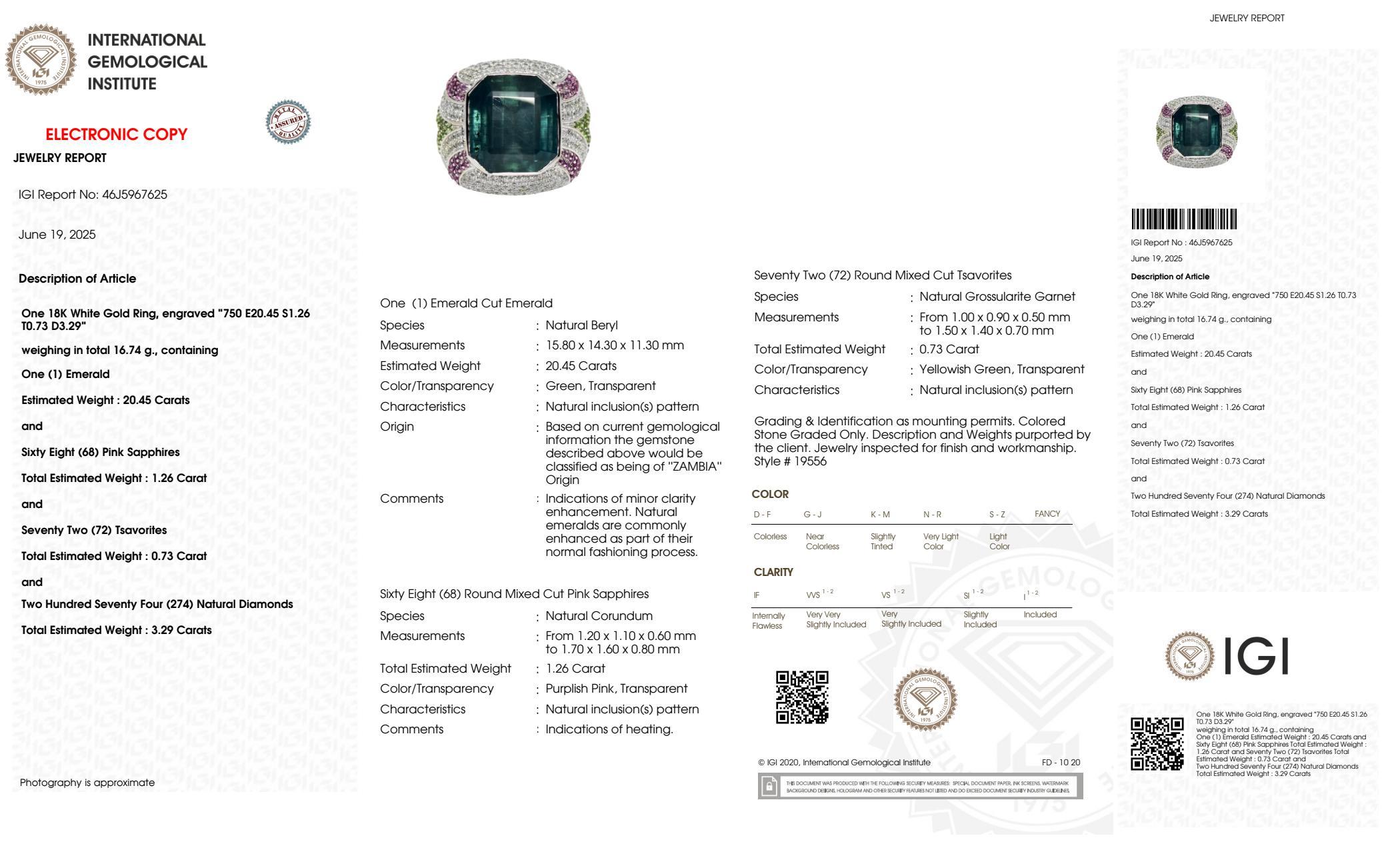 IGI 18K 20.45 Ct Esmeralda Paraiba Natural&Diamantes Anillo de Compromiso Antiguo en venta 2