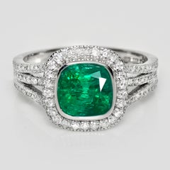 IGI 18K 2.07 Ct Emerald&Diamonds Antique Engagement Ring