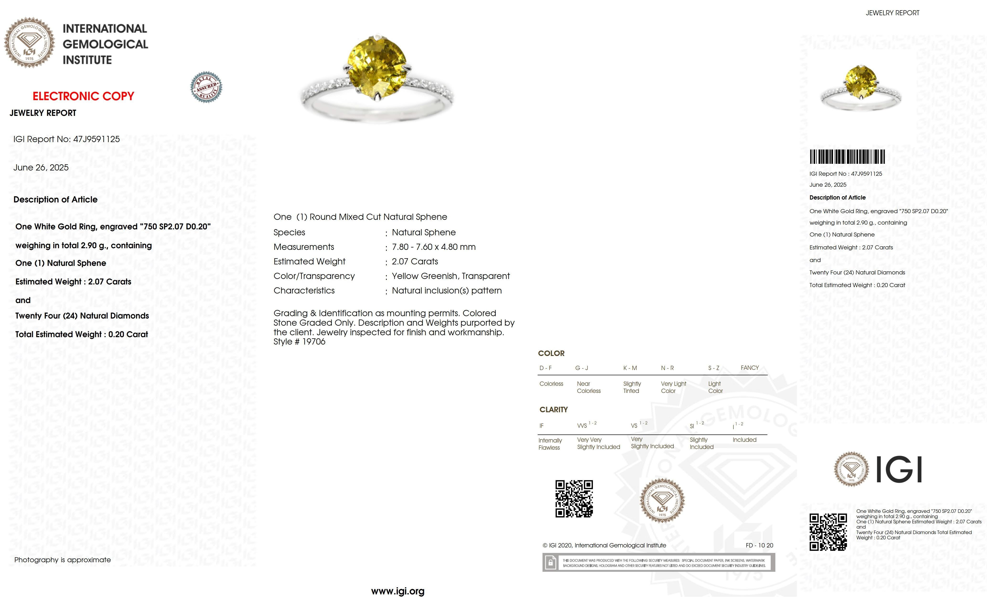 IGI 18K 2,07 ct  Anillo de compromiso antiguo con diamantes esfenos de color natural en venta 2