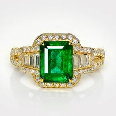 IGI 18K 2,07 qt Esmeralda verde viva natural&Diamantes Anillo de compromiso Art Déco
