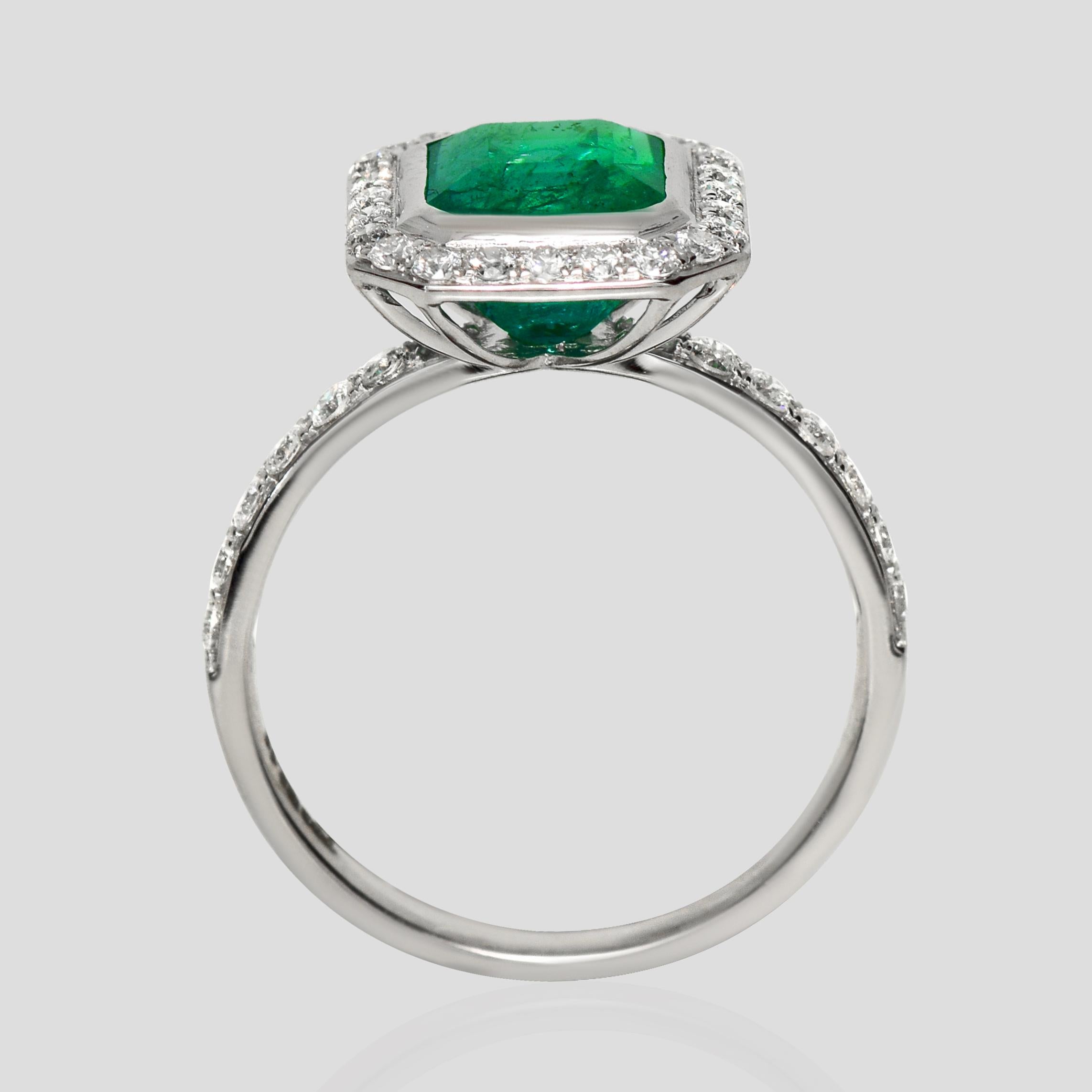 IGI 18K 2.11 Ct Zambia Esmeralda&Diamantes Anillo de Compromiso Antiguo Corte esmeralda en venta