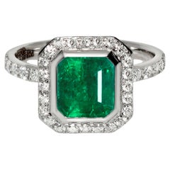 IGI 18K 2.11 Ct Zambia Emerald&Diamonds Antique Engagement Ring