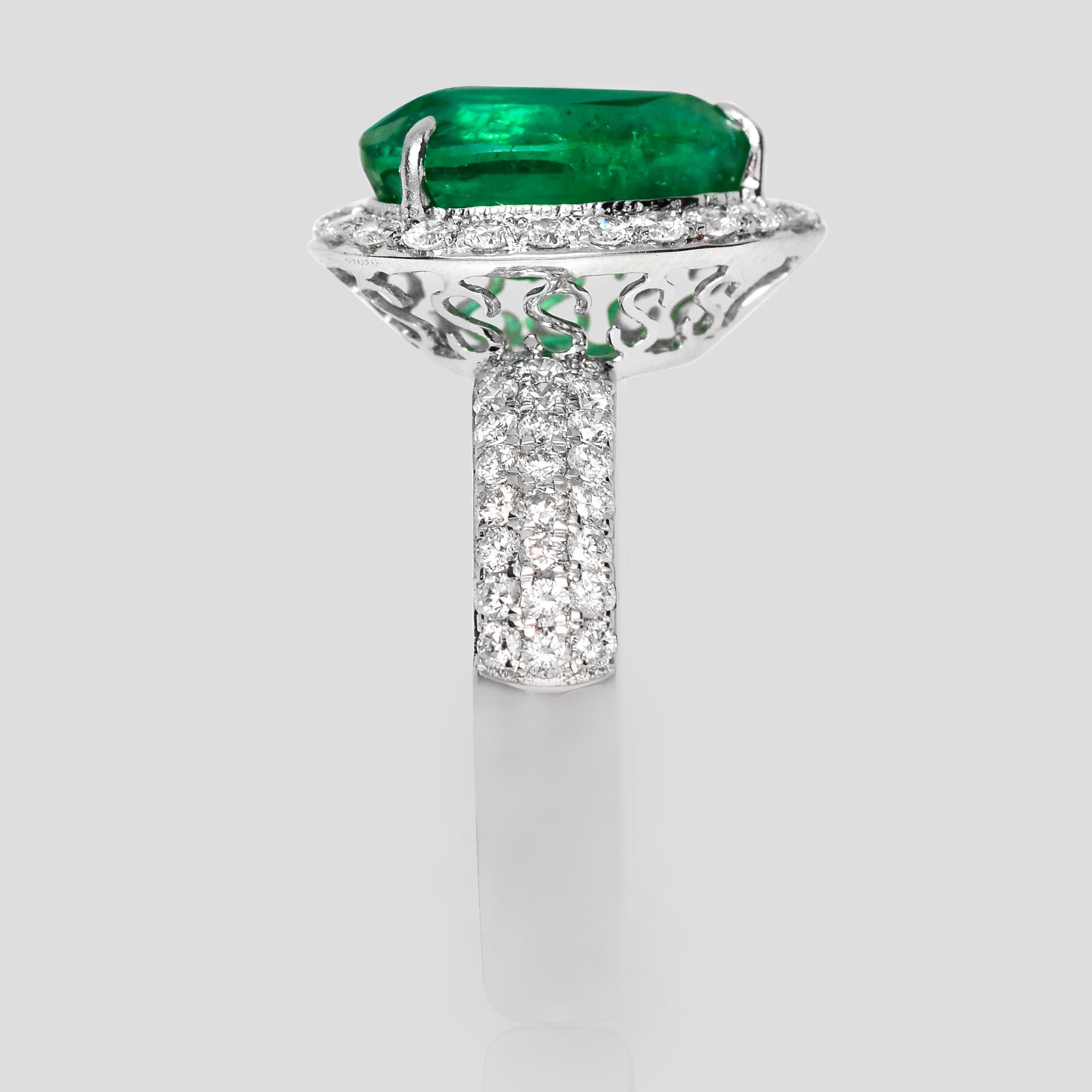 Bague de fiançailles IGI 18K 2.13 Ct Zambia Emerald&Diamonds Antique Neuf - En vente à Kaohsiung City, TW