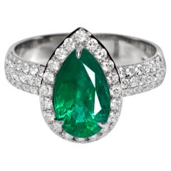 Anello di fidanzamento antico IGI 18K 2,13 ct Zambia Emerald&Diamonds