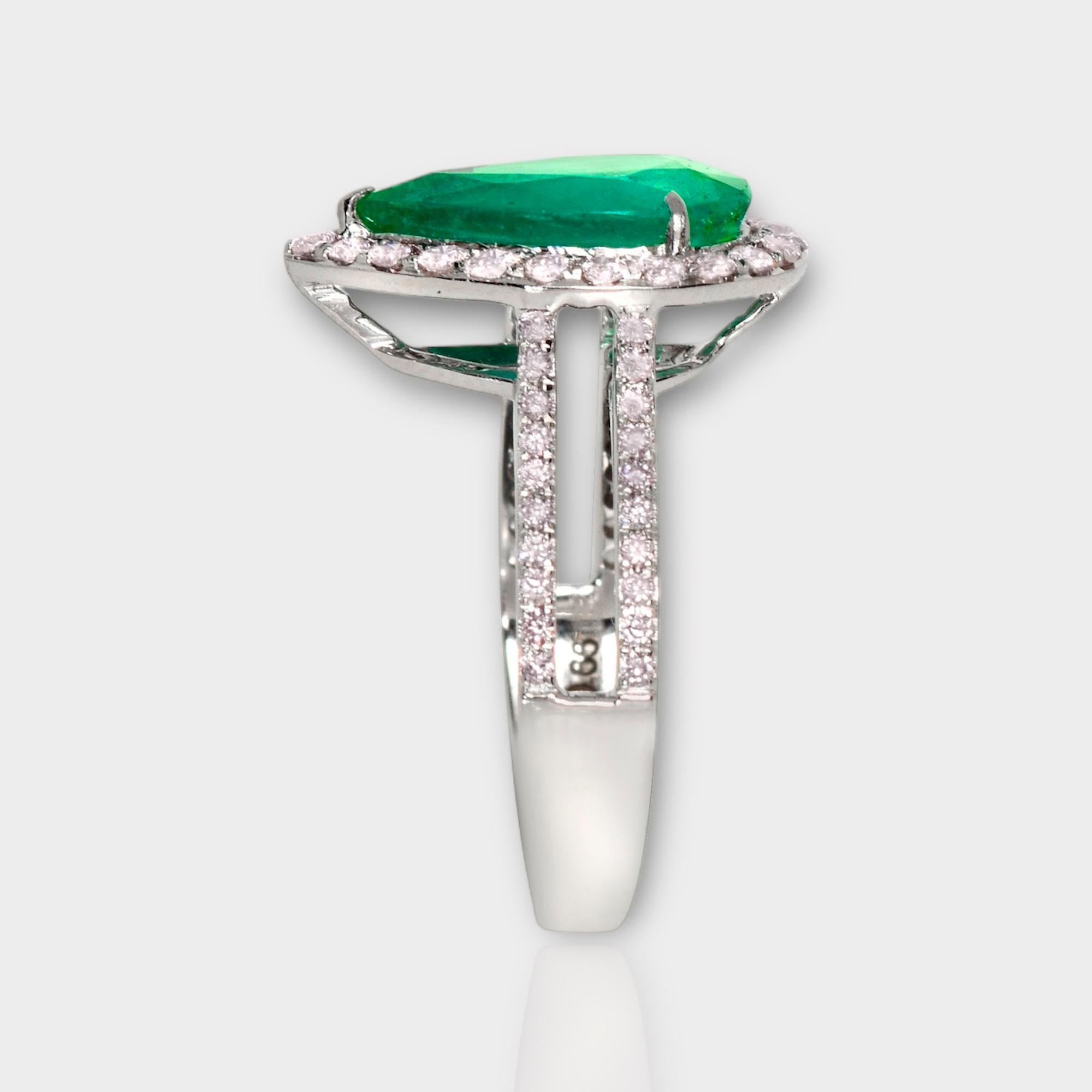 Pear Cut IGI 18k 2.25 Ct Emerald&Pink Diamonds Antique Art Deco Style Engagement Ring For Sale