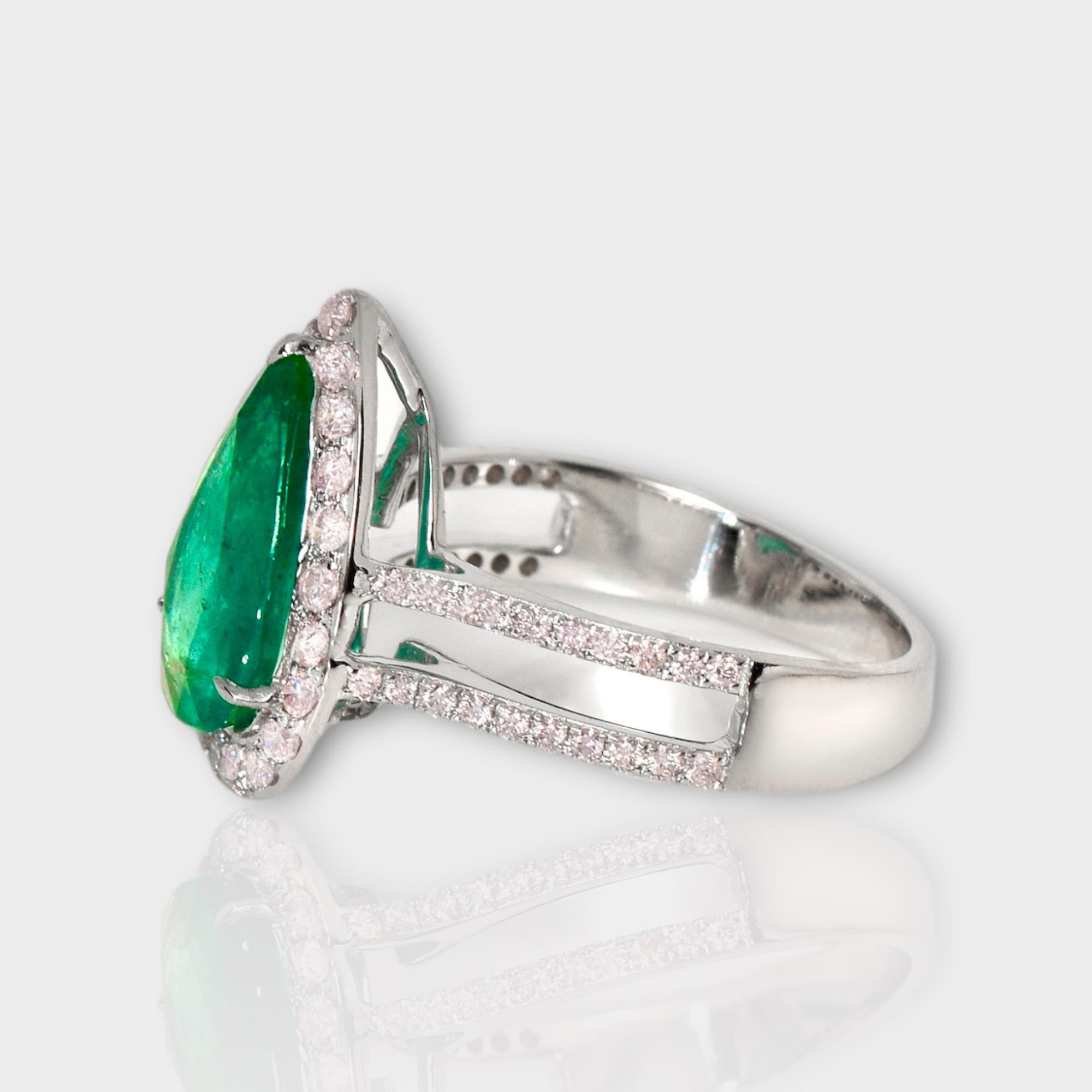 Women's IGI 18k 2.25 Ct Emerald&Pink Diamonds Antique Art Deco Style Engagement Ring For Sale