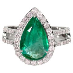 Bague de fiançailles IGI 18k 2.25 Ct Emerald&Pink Diamonds Antique Art Deco Style