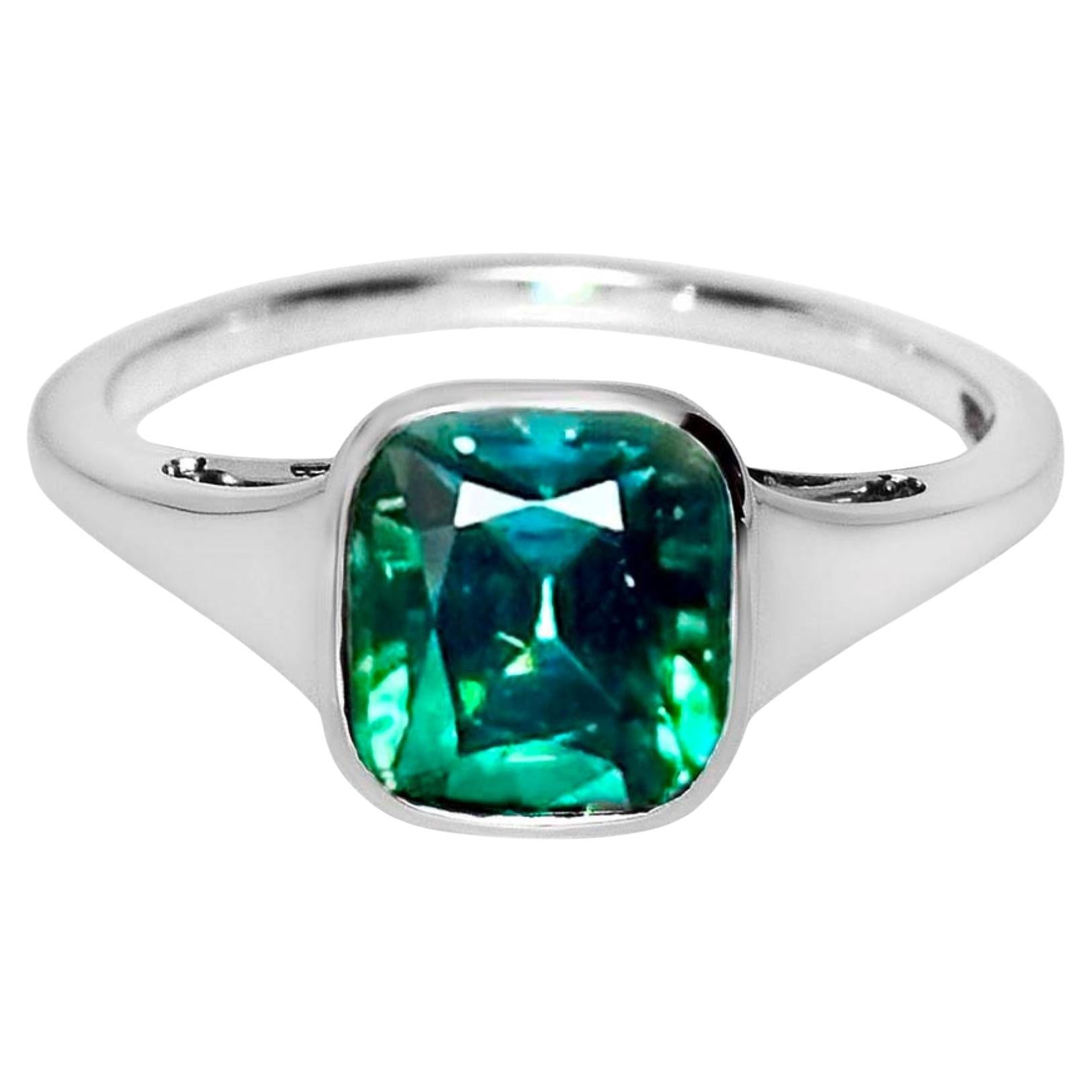 IGI 18K 2.29 ct Natural Intense Bluish Green Tourmaline Antique Engagement Ring