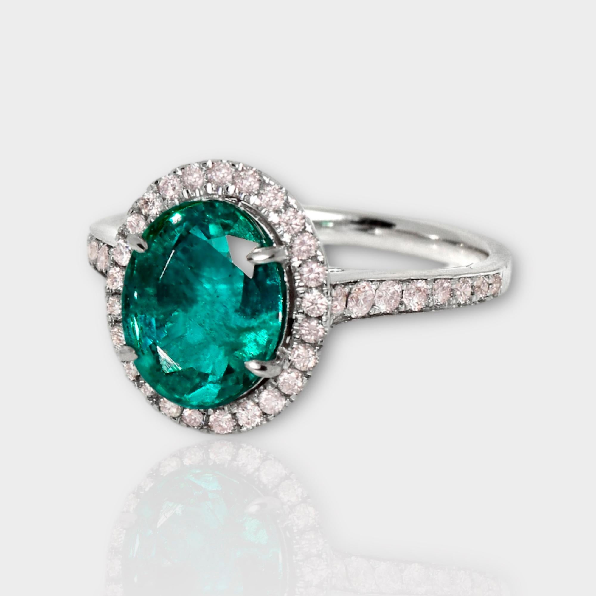 Contemporary IGI 18k 2.31 Ct Emerald&Pink Diamonds Antique Art Deco Style Engagement Ring For Sale