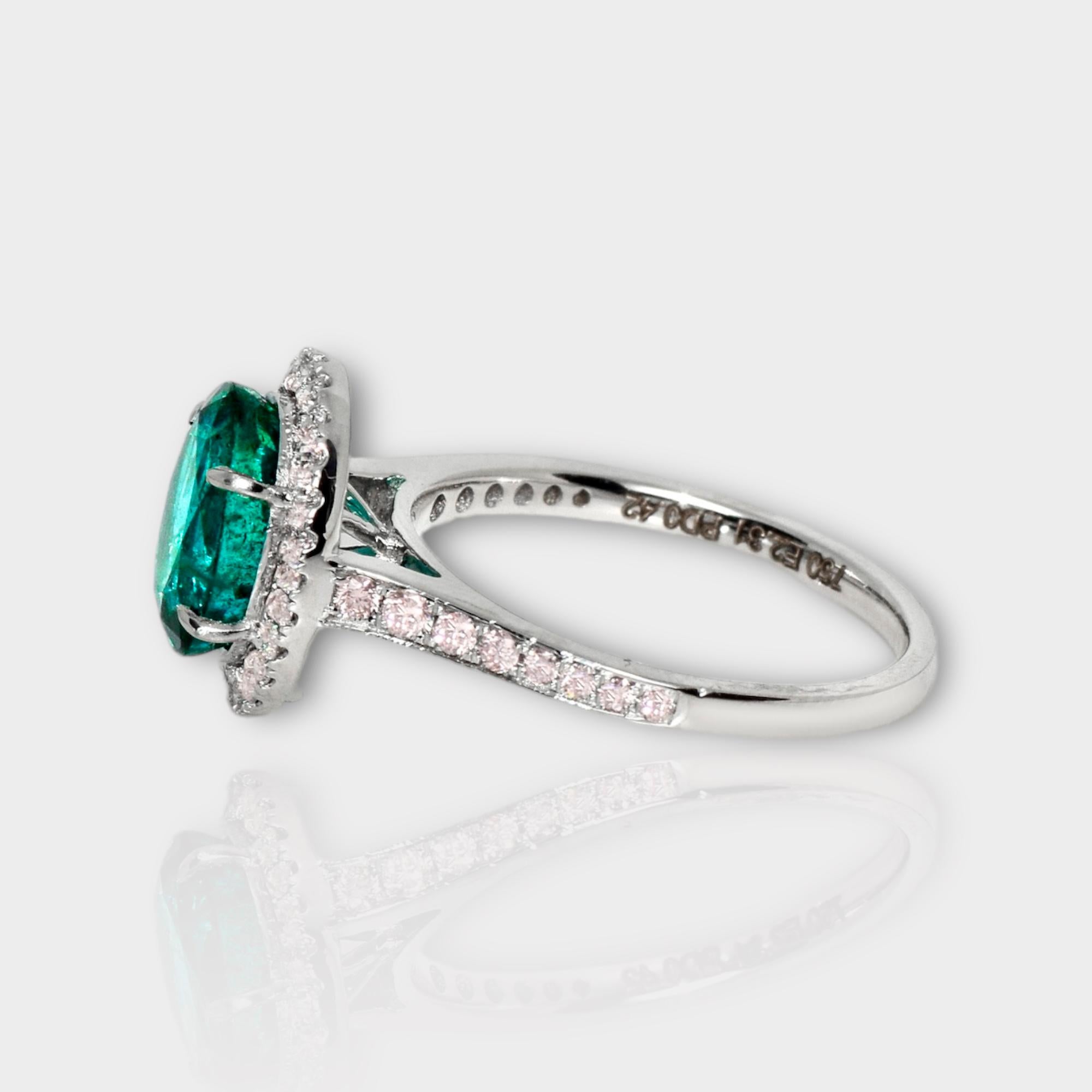 Women's IGI 18k 2.31 Ct Emerald&Pink Diamonds Antique Art Deco Style Engagement Ring For Sale