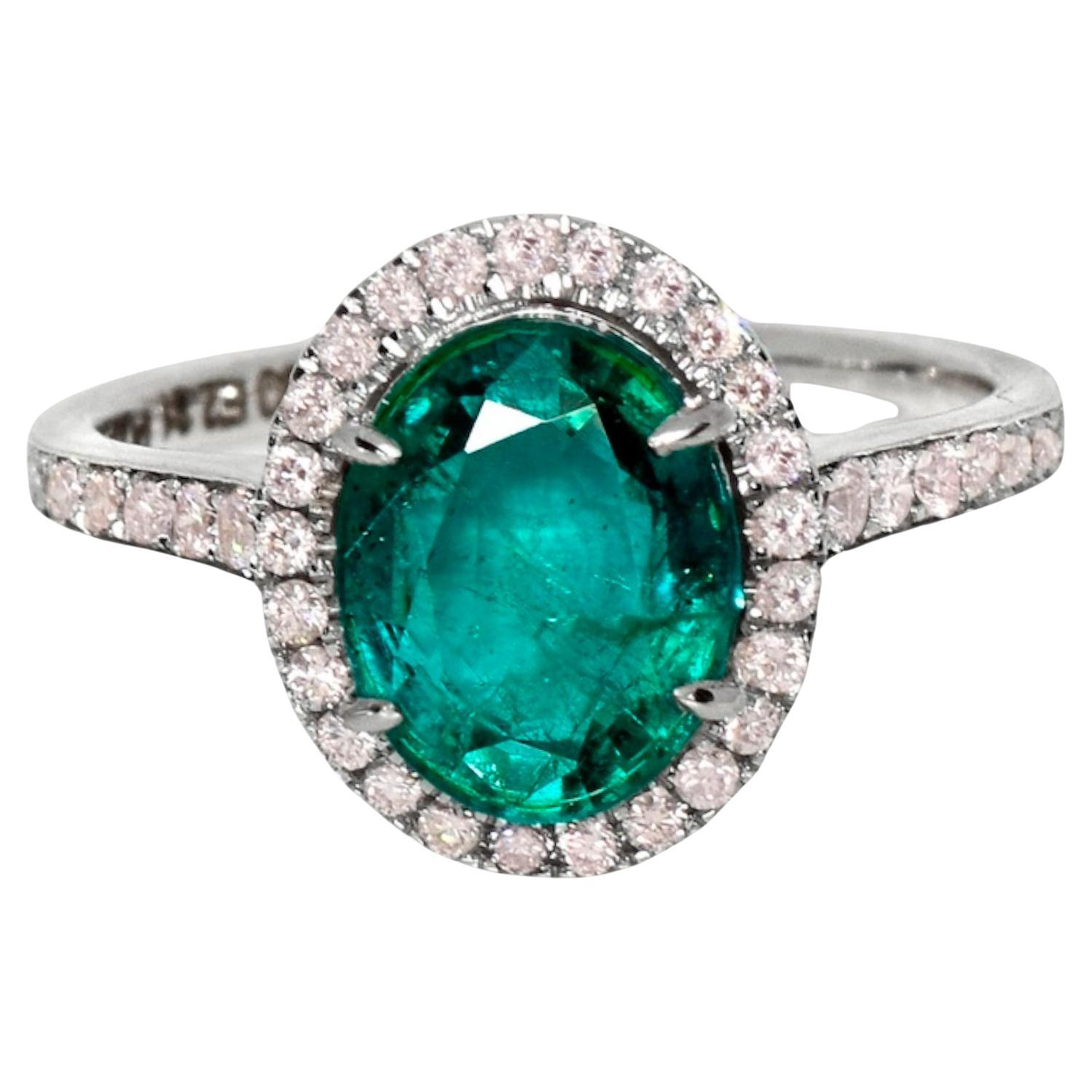 IGI 18k 2.31 Ct Emerald&Pink Diamonds Antique Art Deco Style Engagement Ring