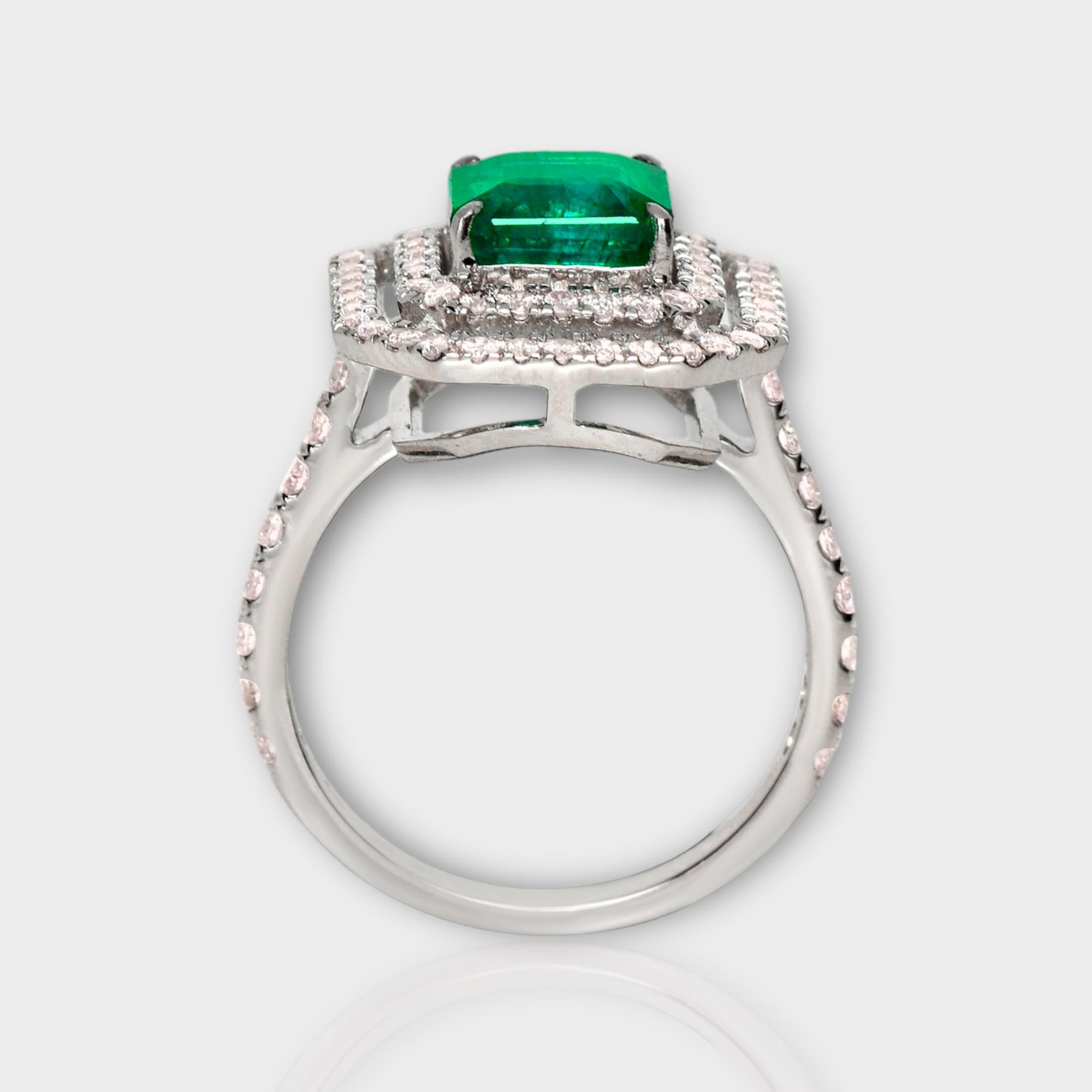 Emerald Cut IGI 18k 2.35 Ct Emerald&Pink Diamonds Antique Art Deco Style Engagement Ring For Sale