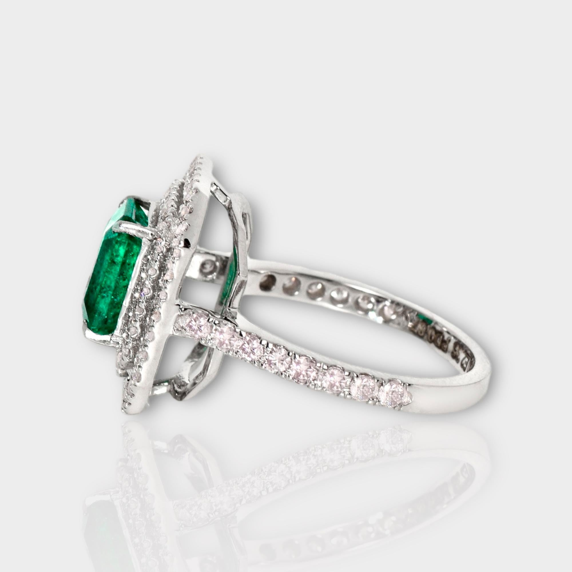 Women's IGI 18k 2.35 Ct Emerald&Pink Diamonds Antique Art Deco Style Engagement Ring For Sale