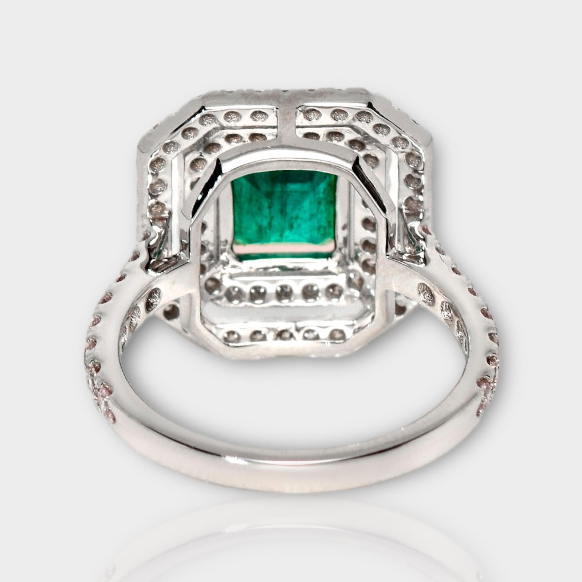 IGI 18k 2.35 Ct Emerald&Pink Diamonds Antique Art Deco Style Engagement Ring For Sale 1