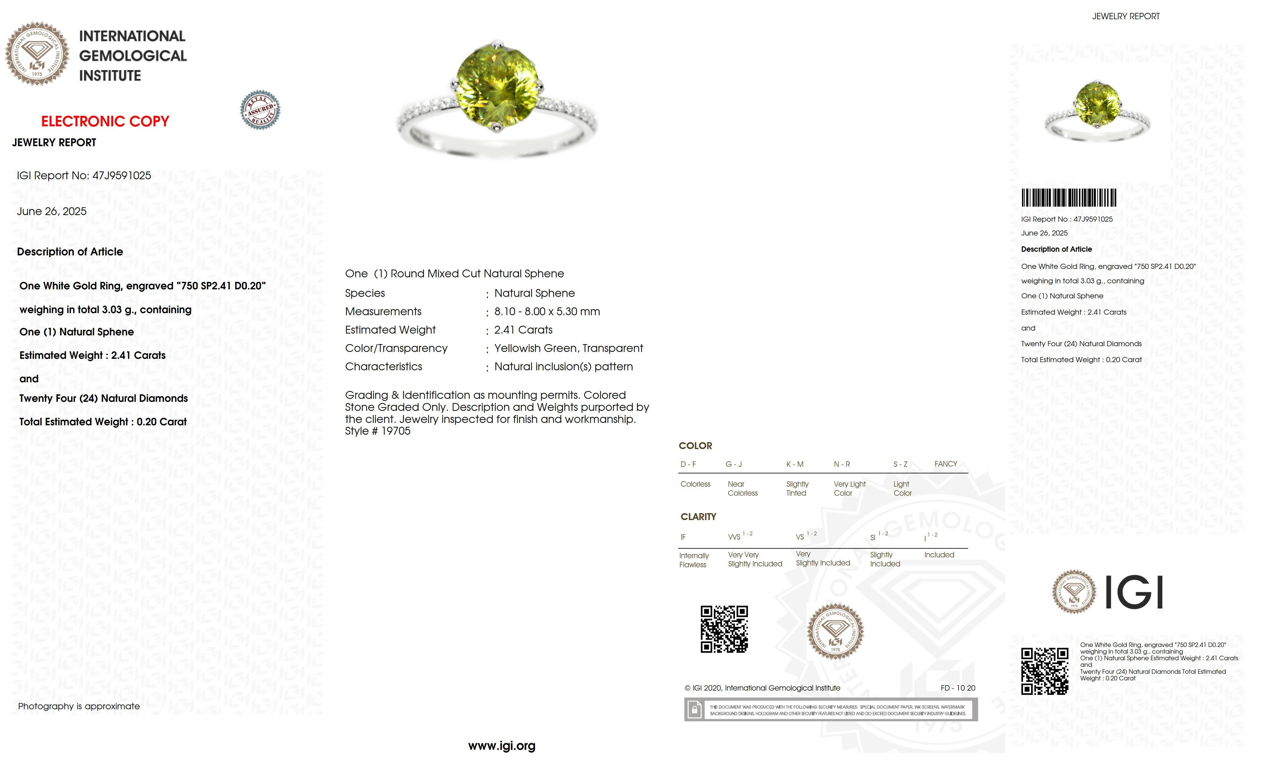 IGI 18K 2,41 ct  Anillo de compromiso antiguo con diamantes esfenos de color natural en venta 2
