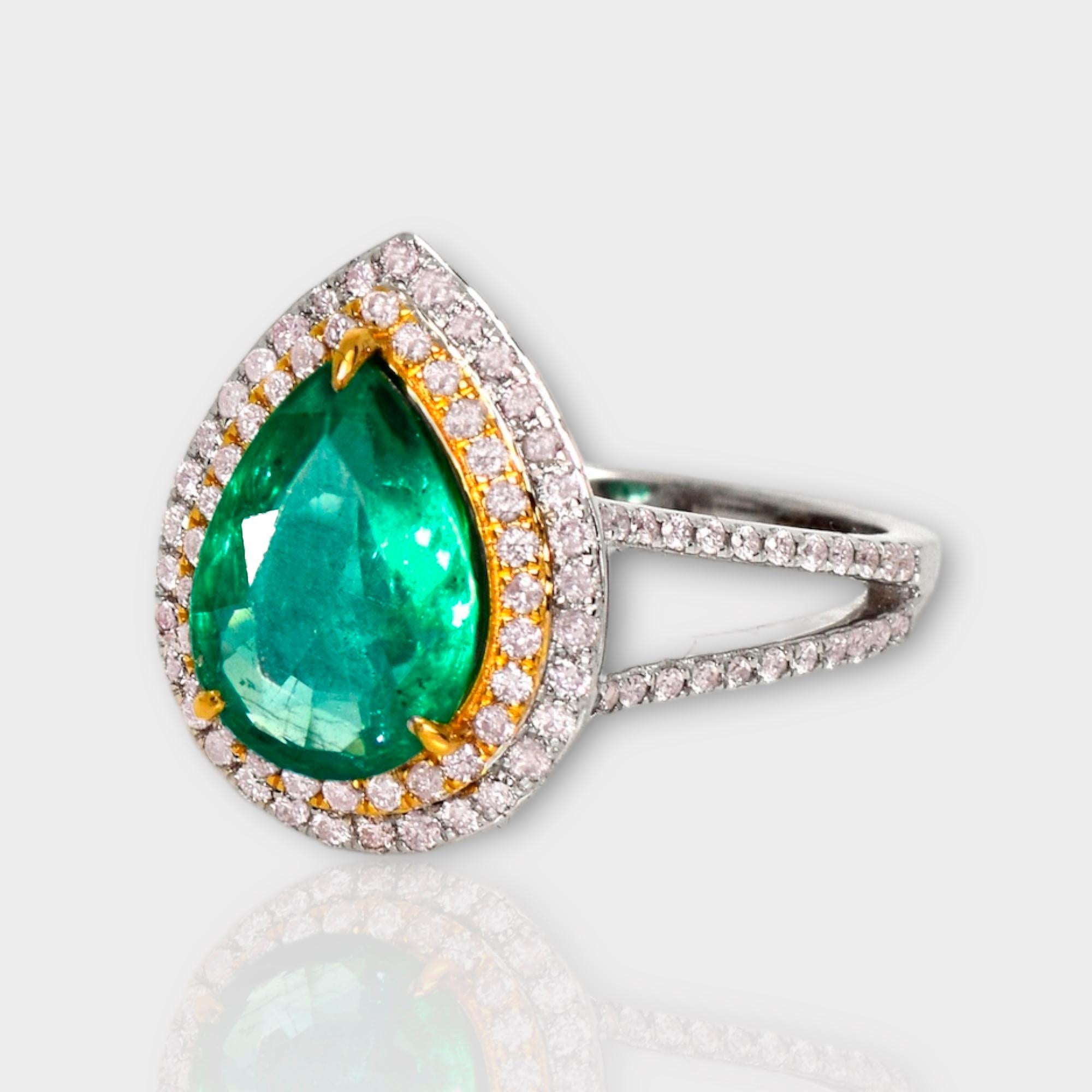 Contemporary IGI 18k 2.42 Ct Emerald&Pink Diamonds Antique Art Deco Style Engagement Ring For Sale