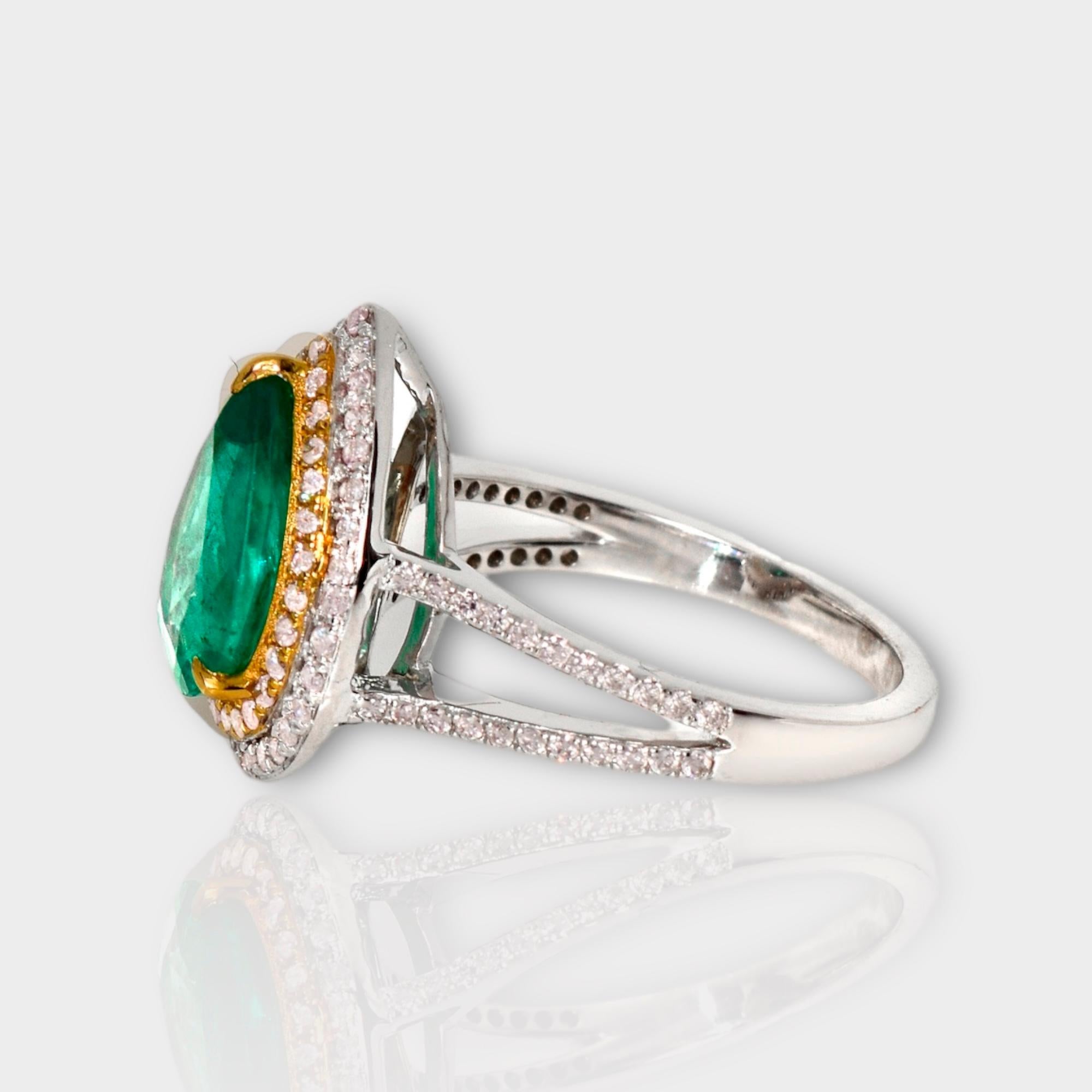 Women's IGI 18k 2.42 Ct Emerald&Pink Diamonds Antique Art Deco Style Engagement Ring For Sale