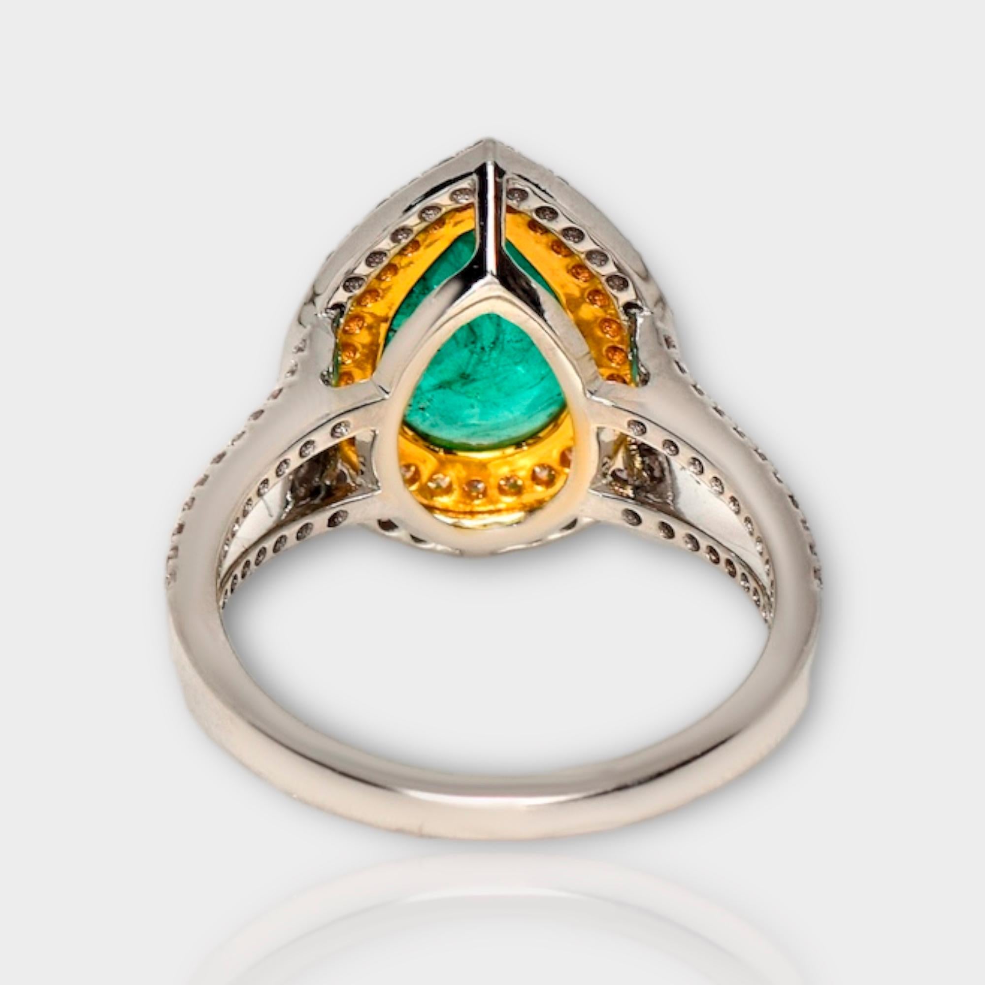 IGI 18k 2.42 Ct Emerald&Pink Diamonds Antique Art Deco Style Engagement Ring For Sale 1