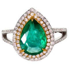 Bague de fiançailles IGI 18k 2.42 Ct Emerald&Pink Diamonds Antique Art Deco Style