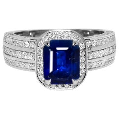 IGI 18K 2.42 Ct Naturel Sri Lanka Royal Blue Sapphire&Diamonds Bague de fiançailles