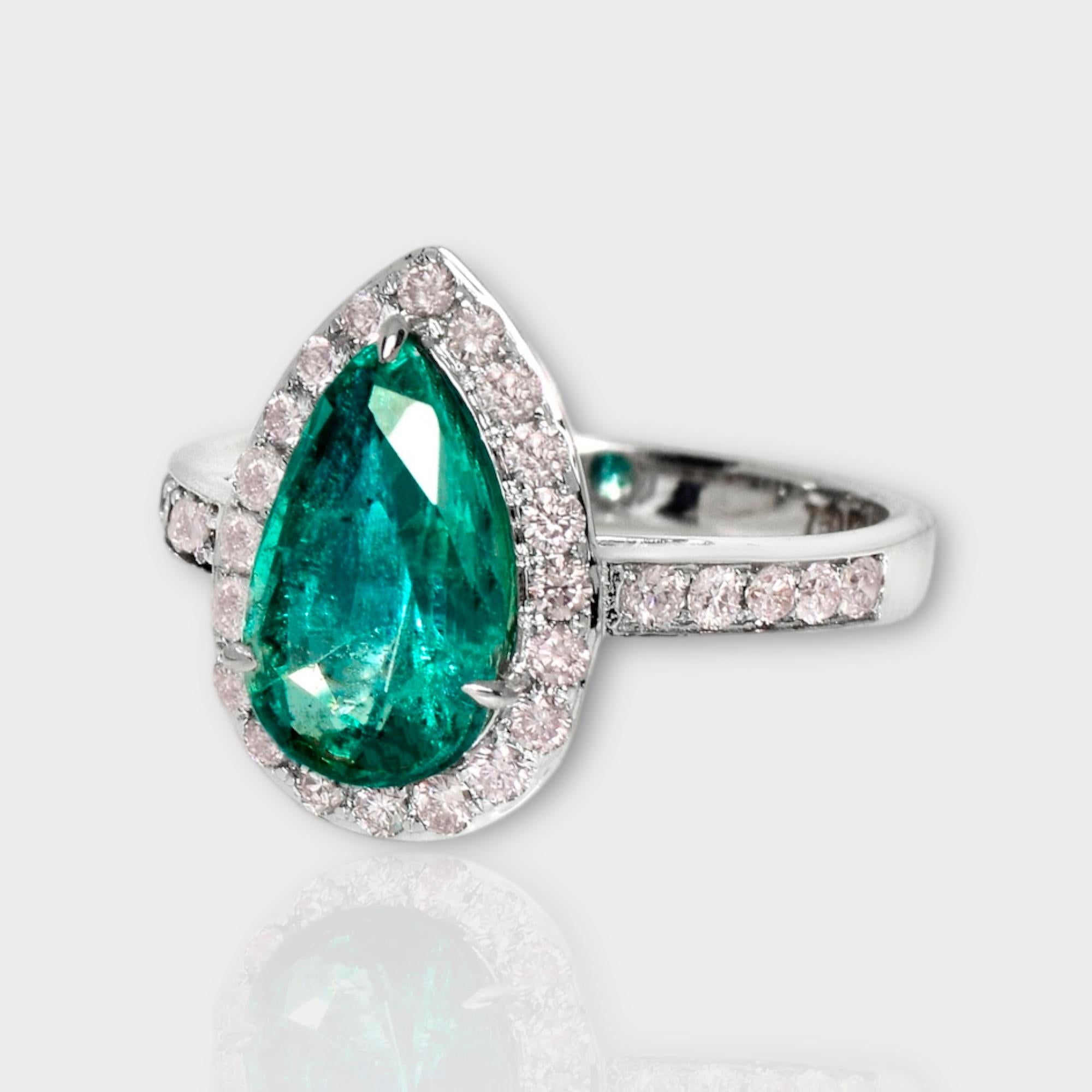 Contemporary IGI 18k 2.55 Ct Emerald&Pink Diamonds Antique Art Deco Style Engagement Ring For Sale