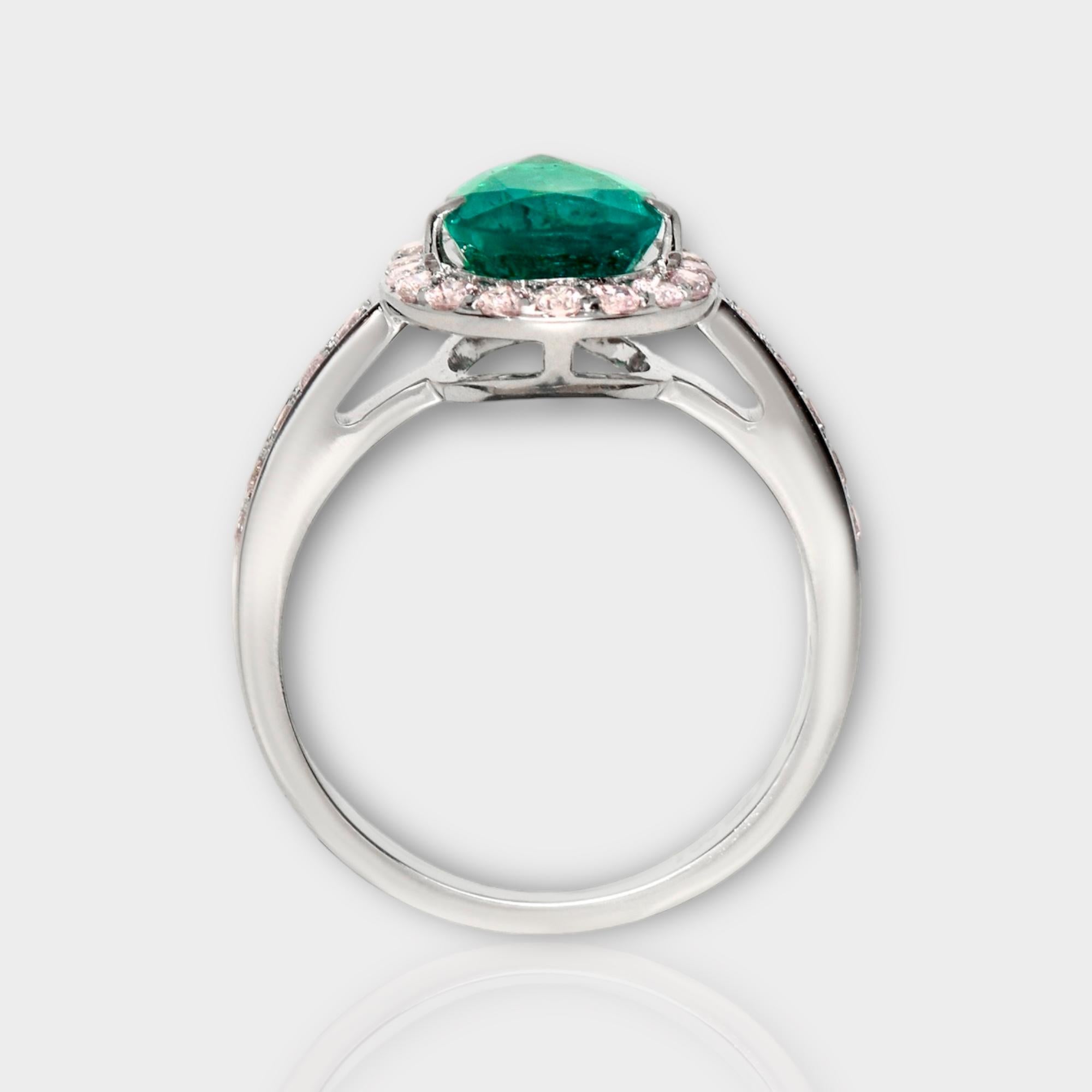 Pear Cut IGI 18k 2.55 Ct Emerald&Pink Diamonds Antique Art Deco Style Engagement Ring For Sale