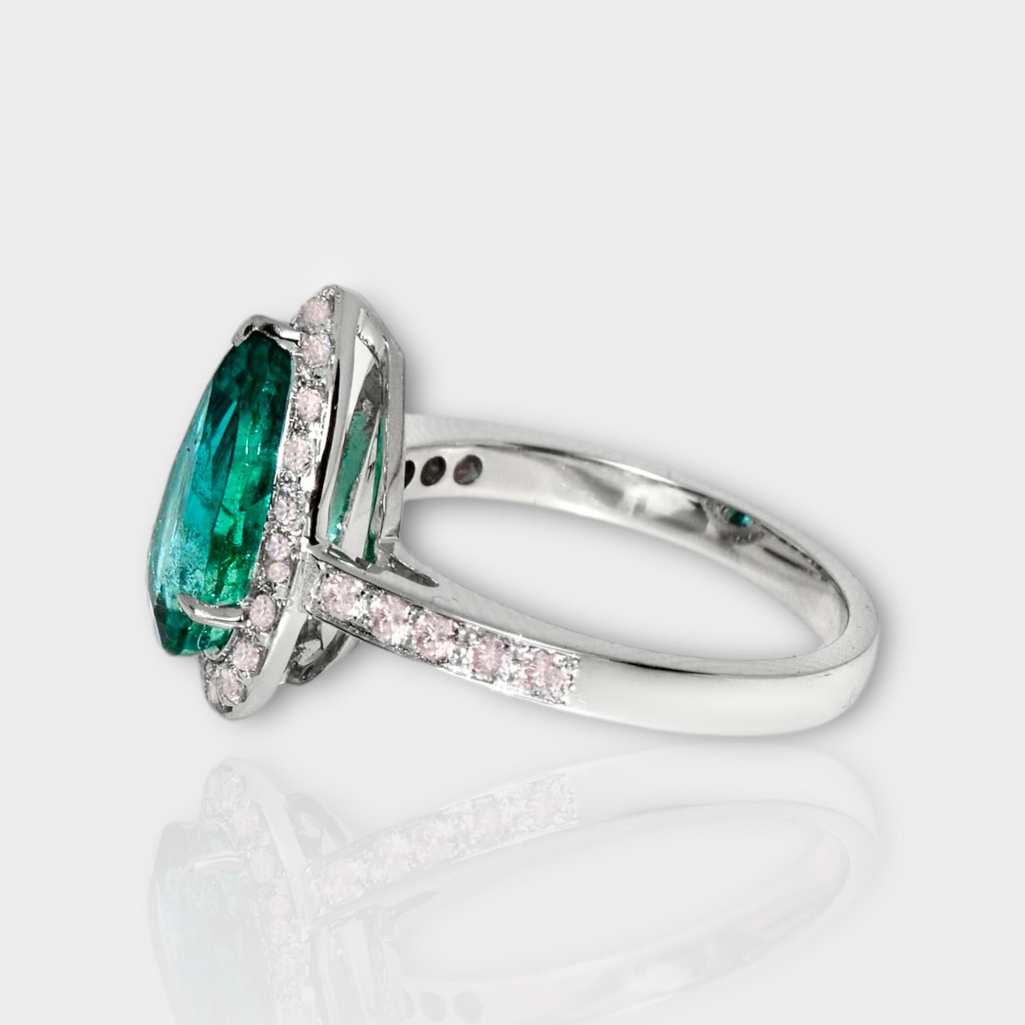 Women's IGI 18k 2.55 Ct Emerald&Pink Diamonds Antique Art Deco Style Engagement Ring For Sale