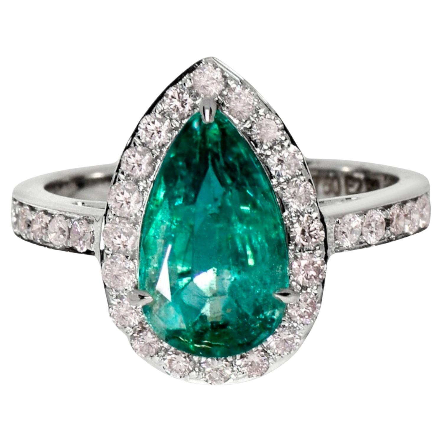 IGI 18k 2.55 Ct Emerald&Pink Diamonds Antique Art Deco Style Engagement Ring For Sale