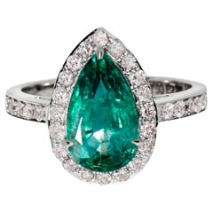 Bague de fiançailles IGI 18k 2.55 Ct Emerald&Pink Diamonds Antique Art Deco Style