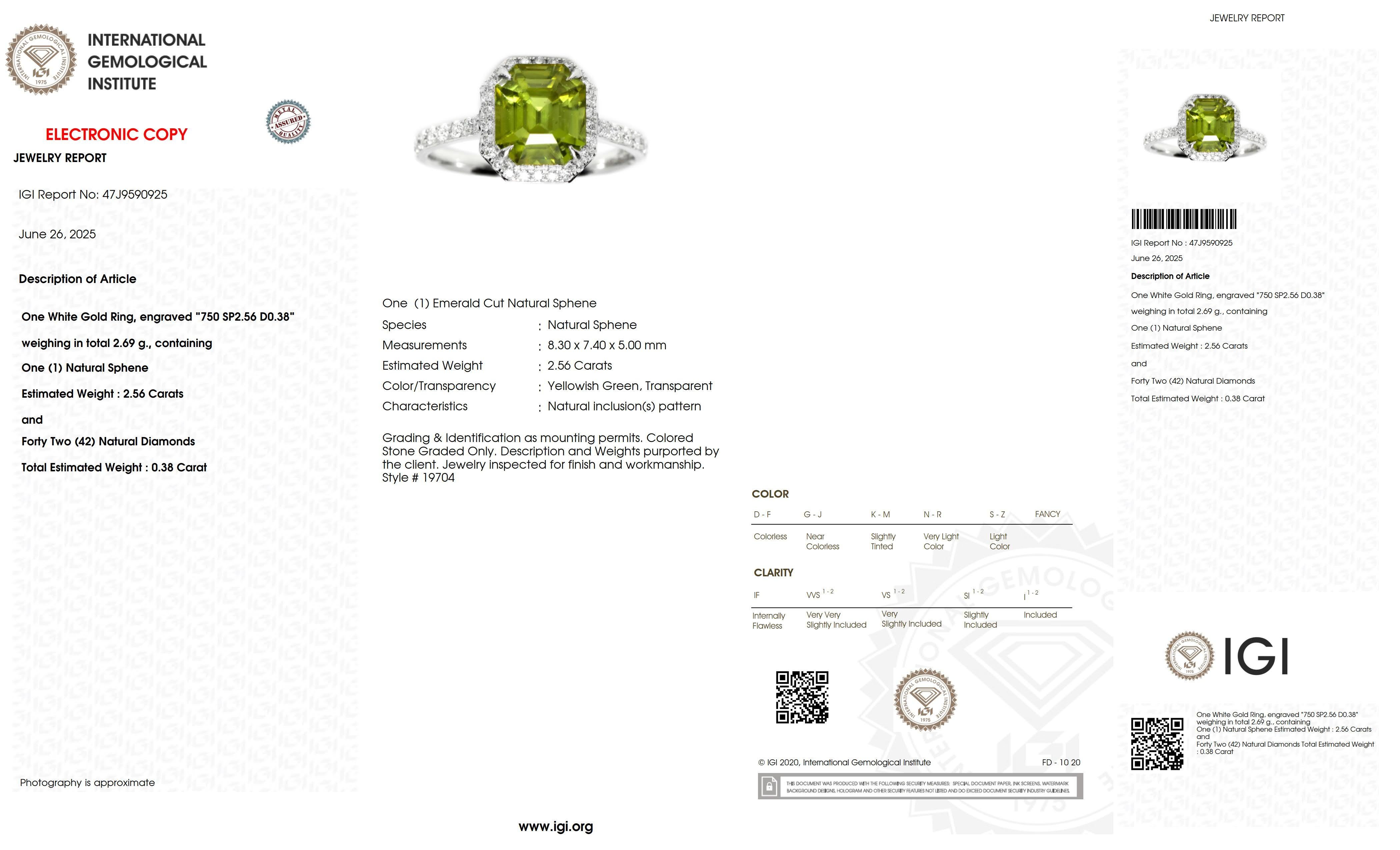 IGI 18K 2,56 ct  Anillo de compromiso antiguo con diamantes esfenos de color natural en venta 2