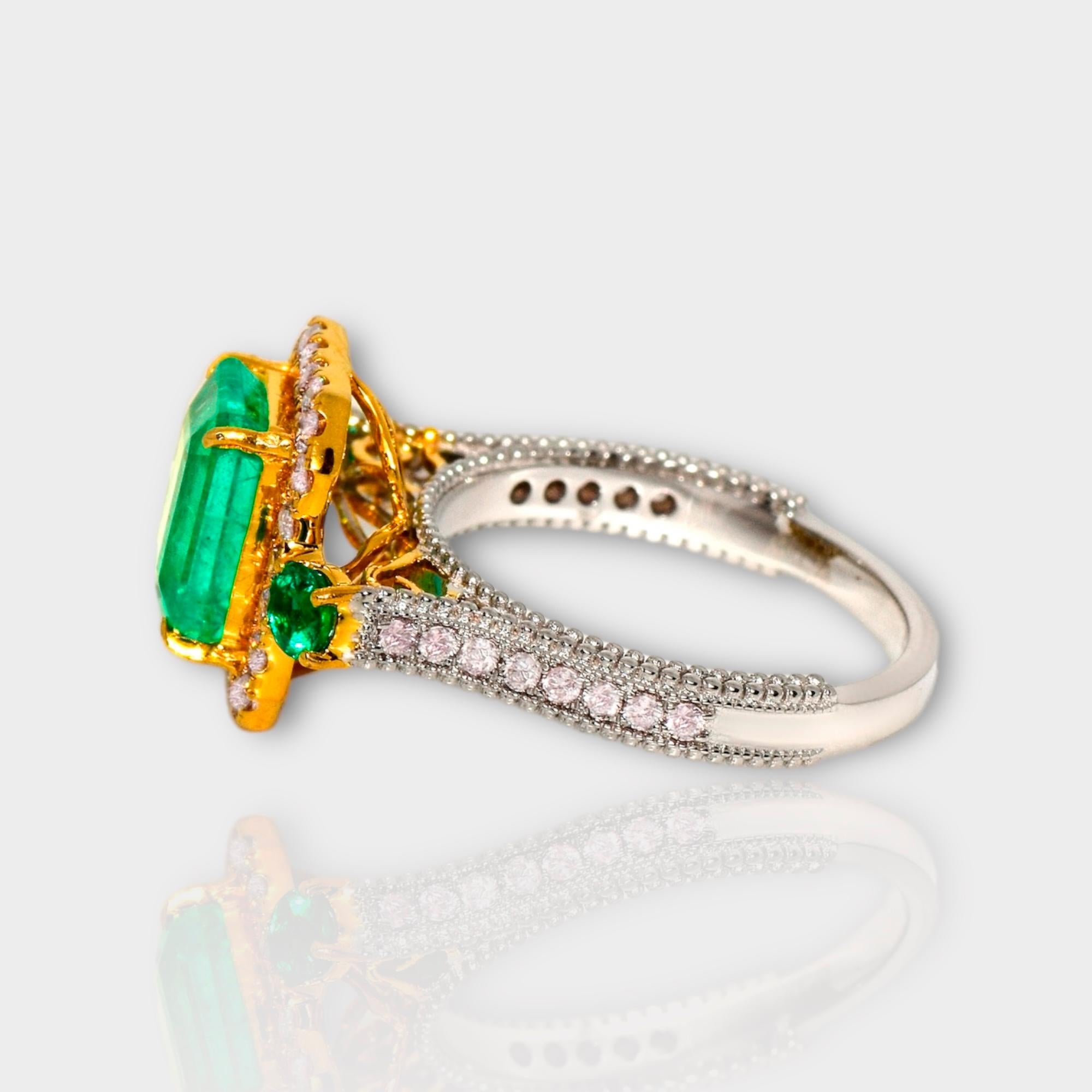 IGI 18k 2.60 Ct Emerald&Pink Diamonds Antique Art Deco Style Engagement Ring For Sale 1