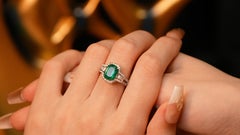 IGI 18K 2.60 Ct Natural Vivid Green Emerald&Diamonds Art Deco Engagement Ring
