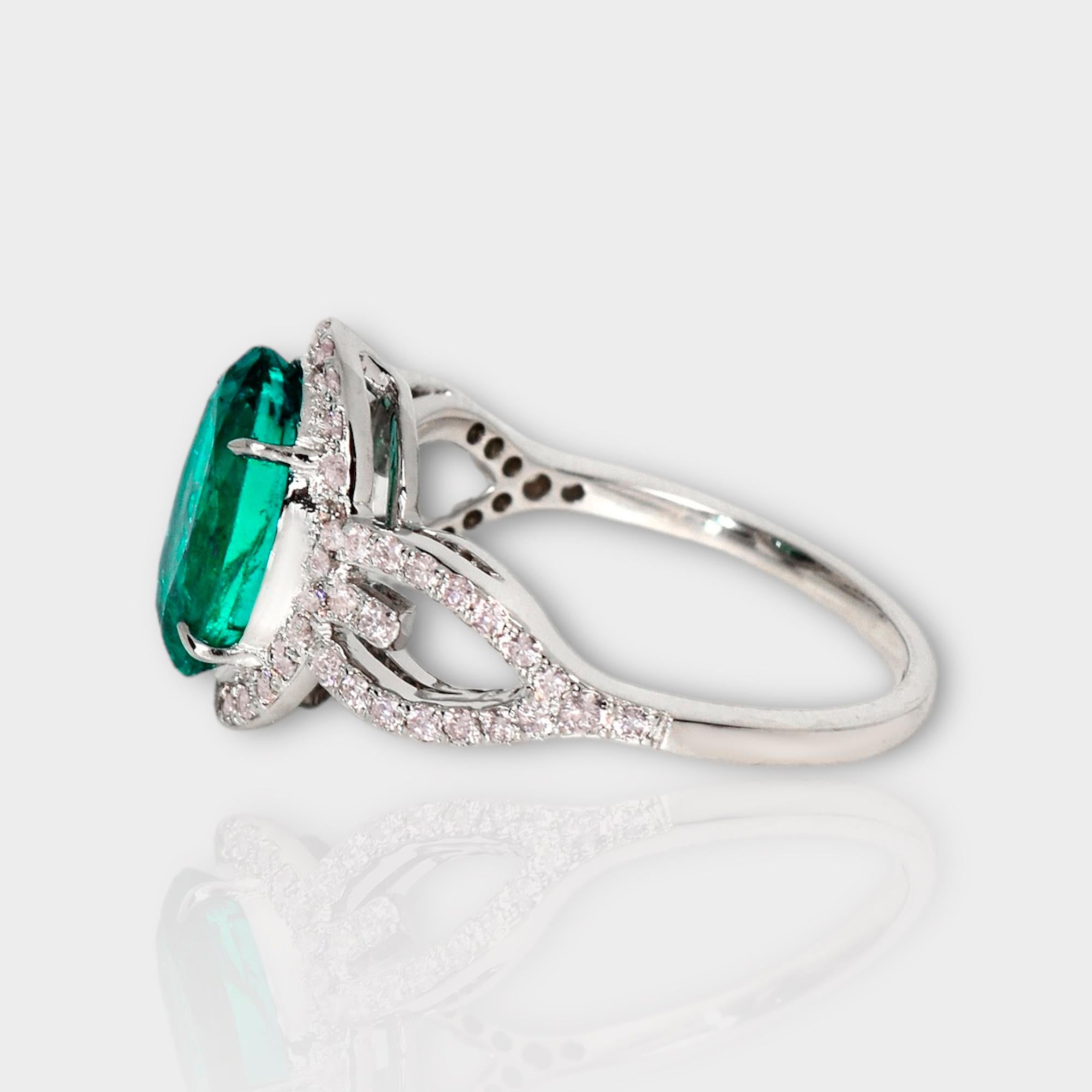 Women's IGI 18k 2.66 Ct Emerald&Pink Diamonds Antique Art Deco Style Engagement Ring For Sale