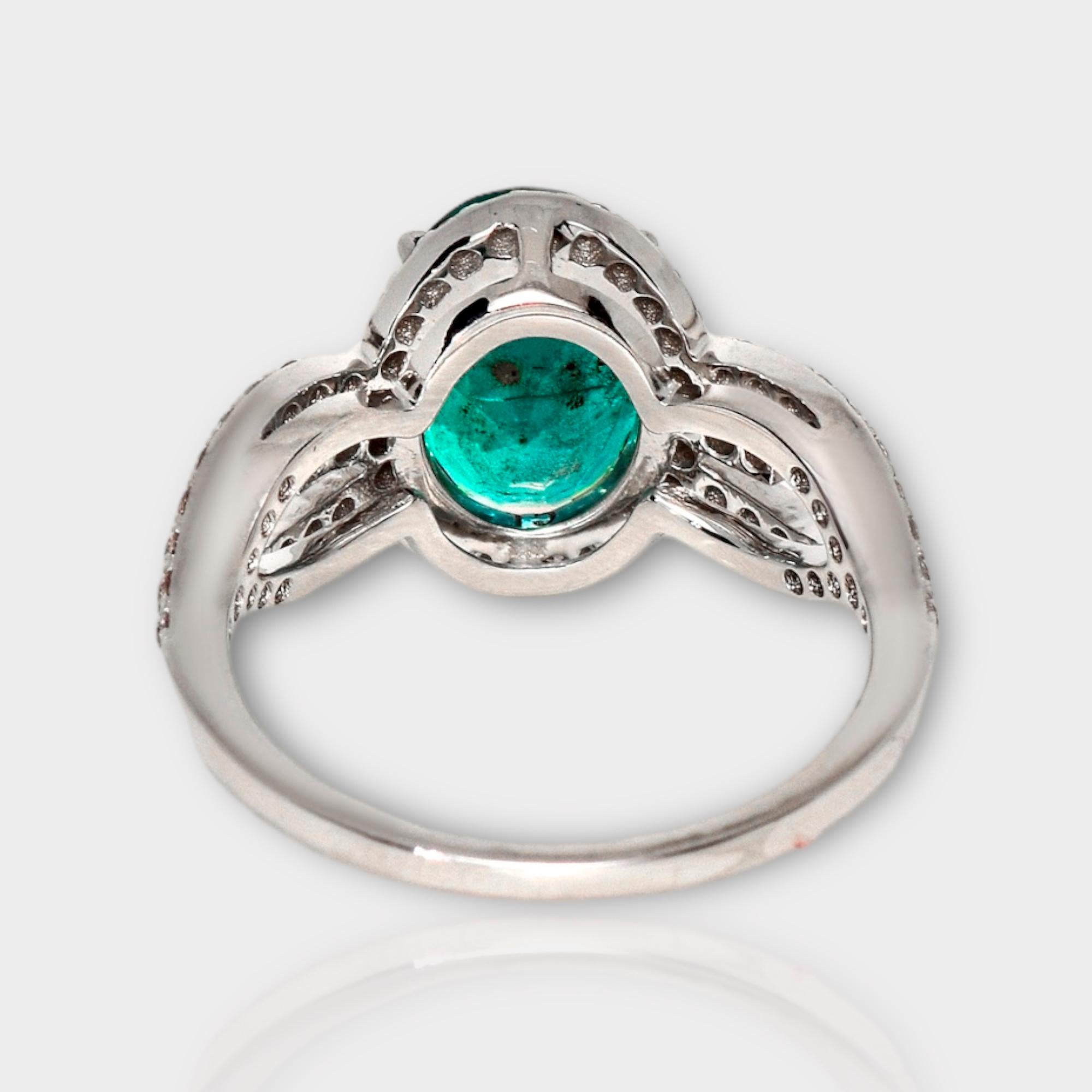 IGI 18k 2.66 Ct Emerald&Pink Diamonds Antique Art Deco Style Engagement Ring For Sale 1
