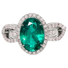 Bague de fiançailles IGI 18k 2.66 Ct Emerald&Pink Diamonds Antique Art Deco Style