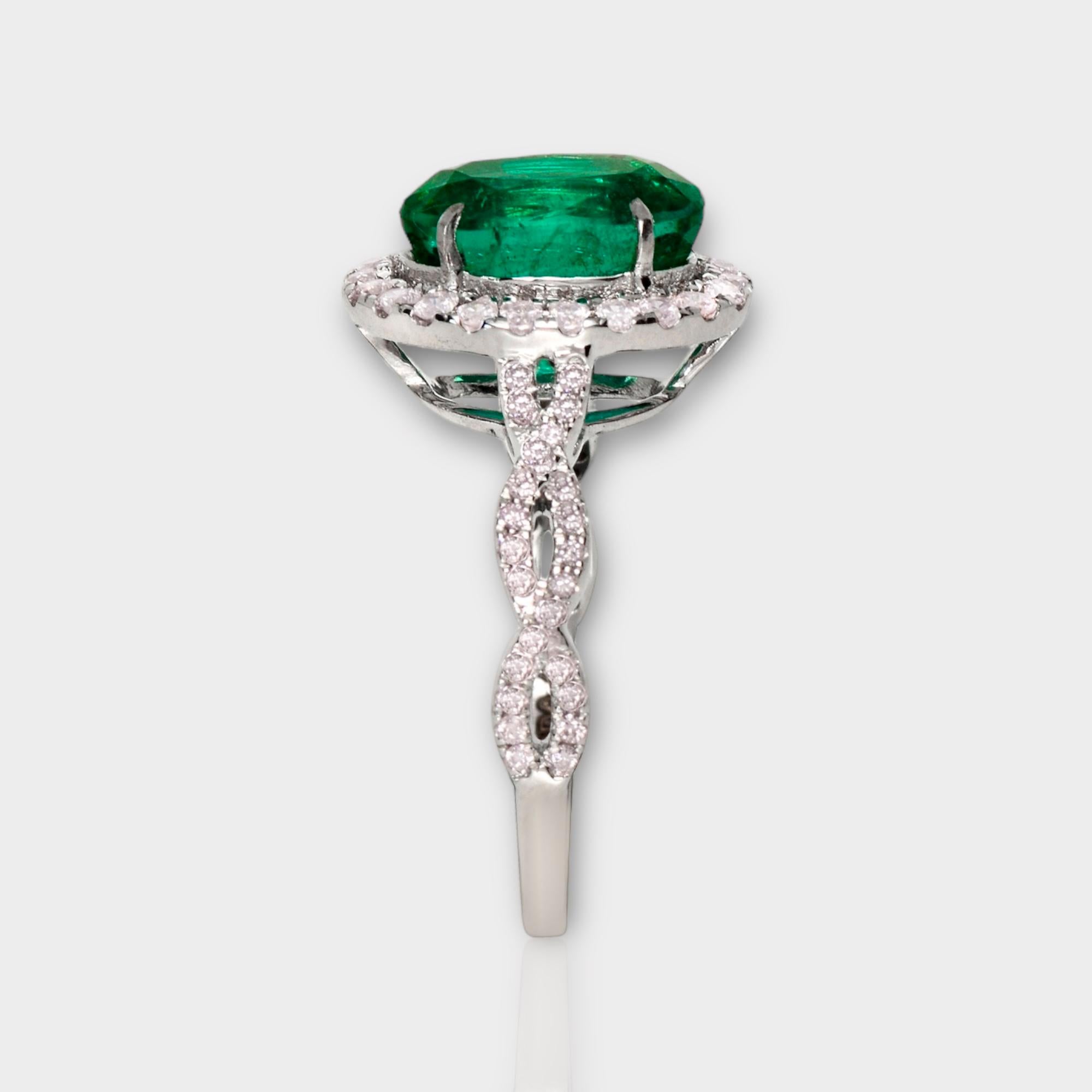 IGI 18k 2.67 Ct Emerald&Pink Diamonds Antique Art Deco Style Engagement Ring In New Condition For Sale In Kaohsiung City, TW