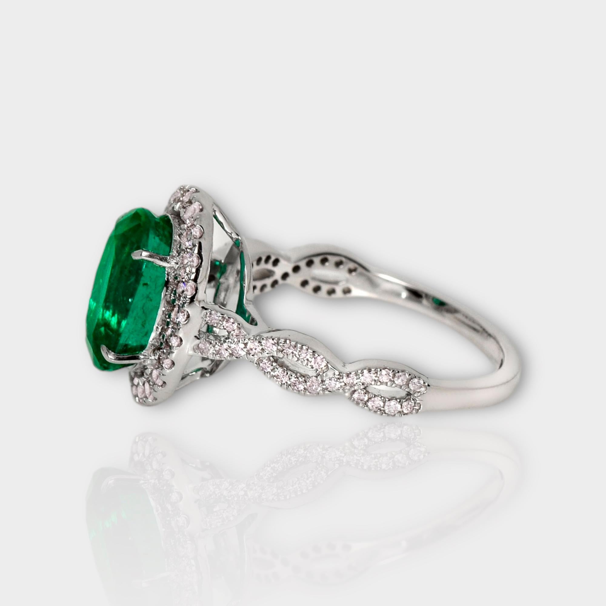 Women's IGI 18k 2.67 Ct Emerald&Pink Diamonds Antique Art Deco Style Engagement Ring For Sale
