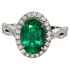 Bague de fiançailles IGI 18k 2.67 Ct Emerald&Pink Diamonds Antique Art Deco Style