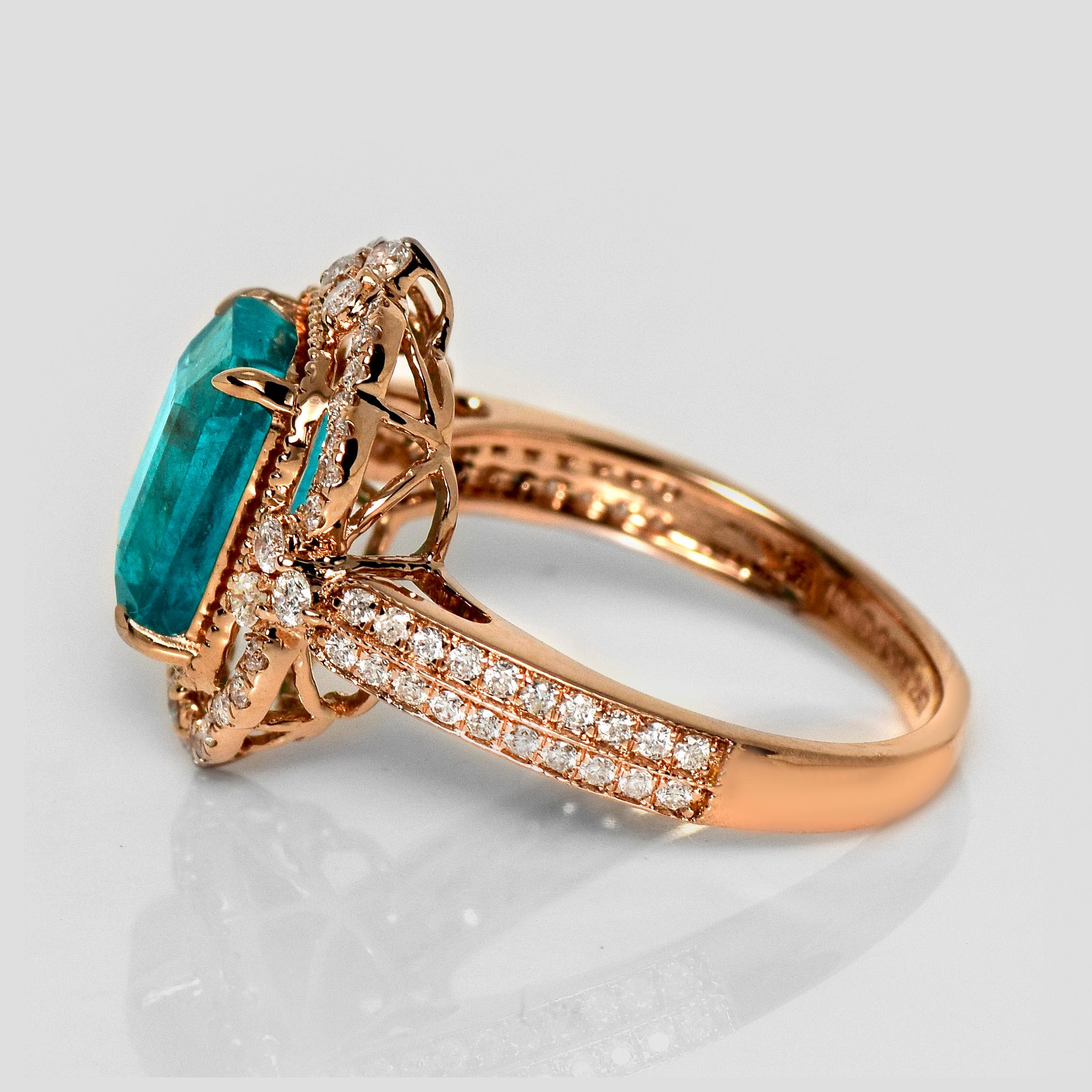 IGI 18K 2.67 Ct Natural Paraiba Emerald&Diamonds Antique Engagement Ring In New Condition For Sale In Kaohsiung City, TW