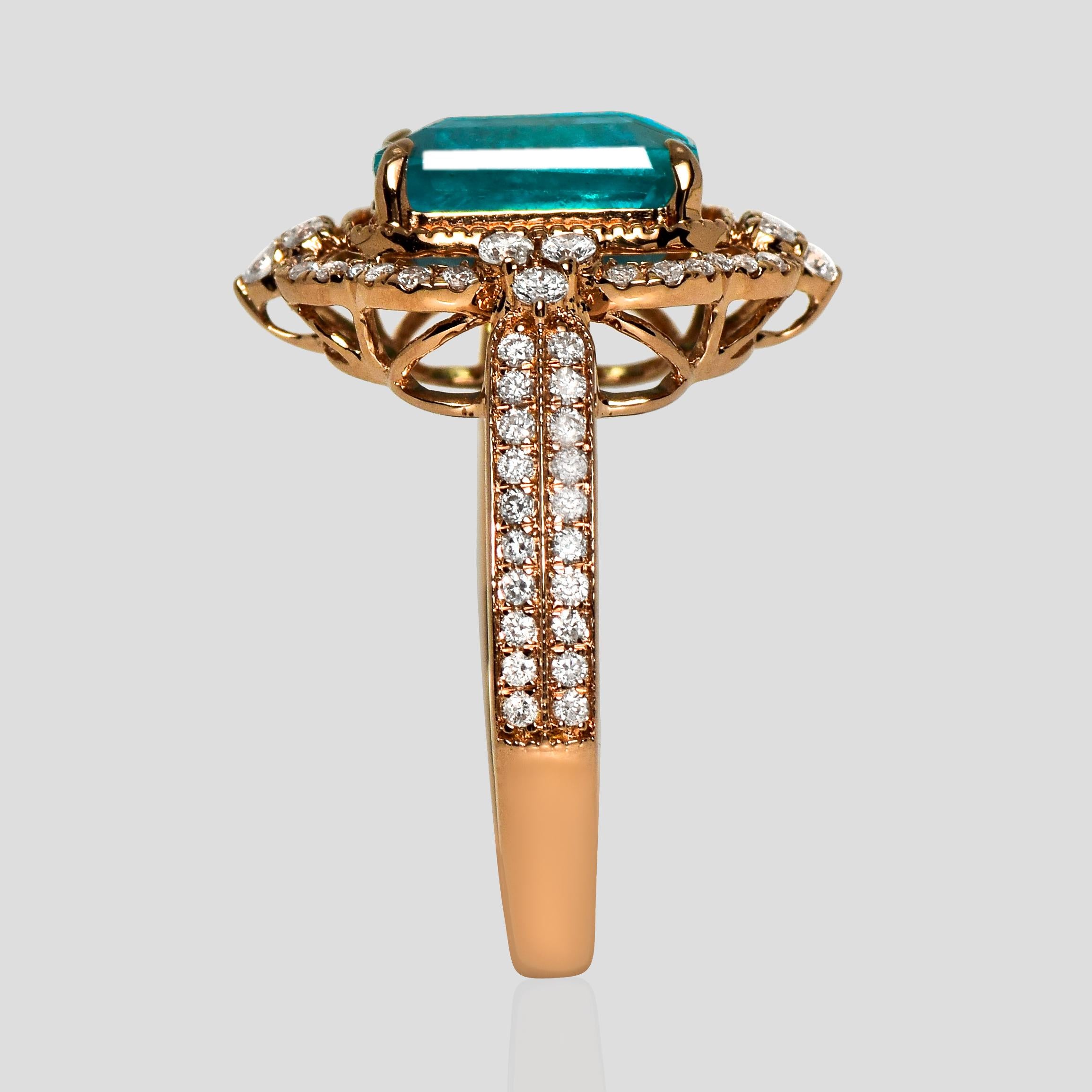 Women's or Men's IGI 18K 2.67 Ct Natural Paraiba Emerald&Diamonds Antique Engagement Ring For Sale