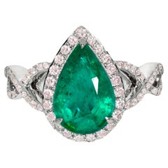 IGI 18k 2.70 Ct Emerald&Pink Diamonds Antique Art Deco Style Engagement Ring